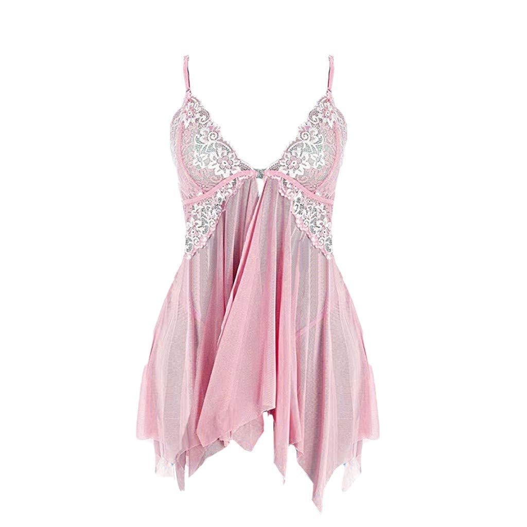 Sexy Lace Lingerie Set for Women - Babydoll Nightwear with Deep V Neck & Side Slit, Lace Bodysuit & Full Slip Sleep Dress - Perfect for Valentine's Day, Honeymoon & Romantic Nights