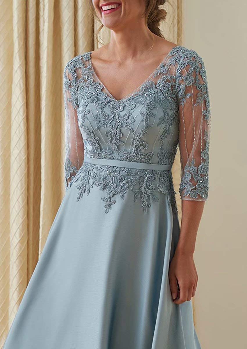 Honeydress Women's Lace Applique Long Sleeve A-Line Formal Evening Gown - Mother of The Bride Dress for Weddings, Parties & Special Occasions