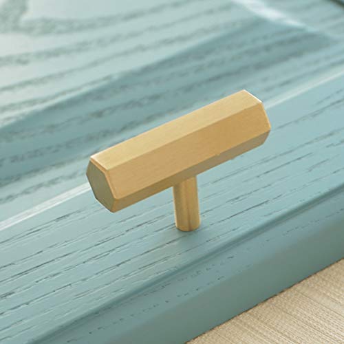 Hexagon Solid Brass Cabinet Knobs - Gold 4-Pack for Kitchen & Dresser