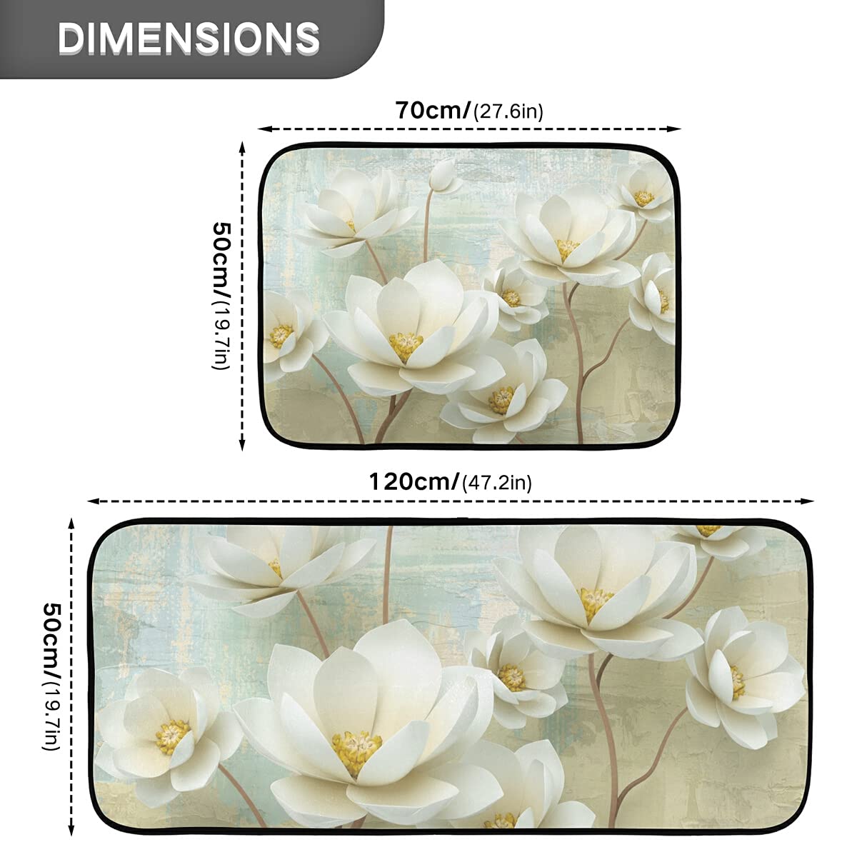 Non-Slip Washable 2-Piece Magnolia Flower Buds Kitchen Rug Set - Anti-Skid Floor Mats for Sink, Laundry & Home Decor | Perfect for Kitchen Runner, Entryway & High-Traffic Areas