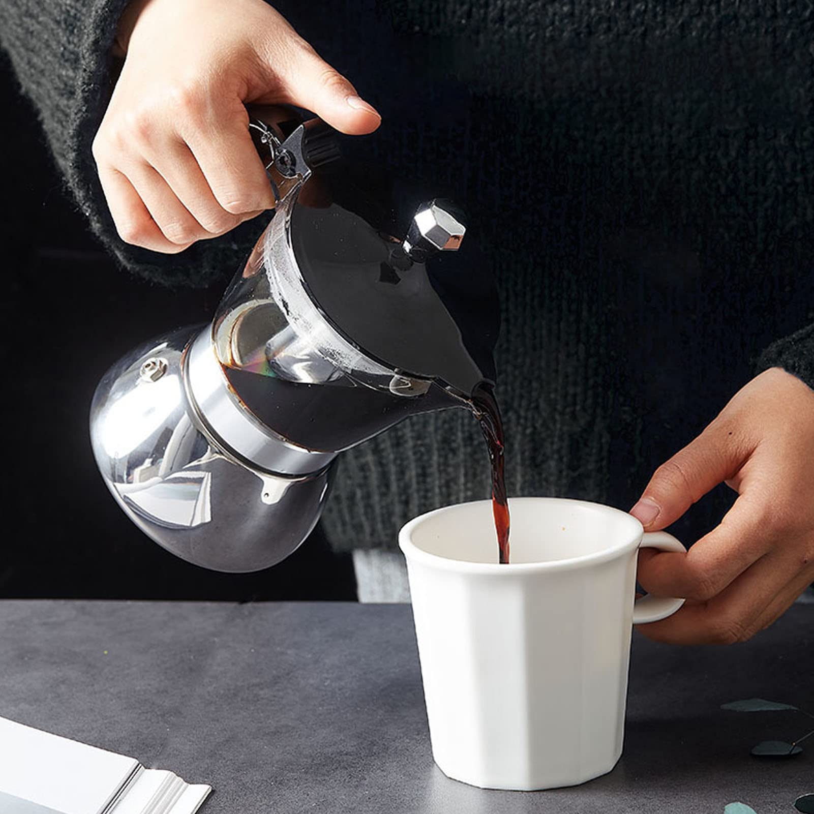 Pilipane Moka Pot - Italian Stovetop Coffee Maker for Cappuccino & Americano