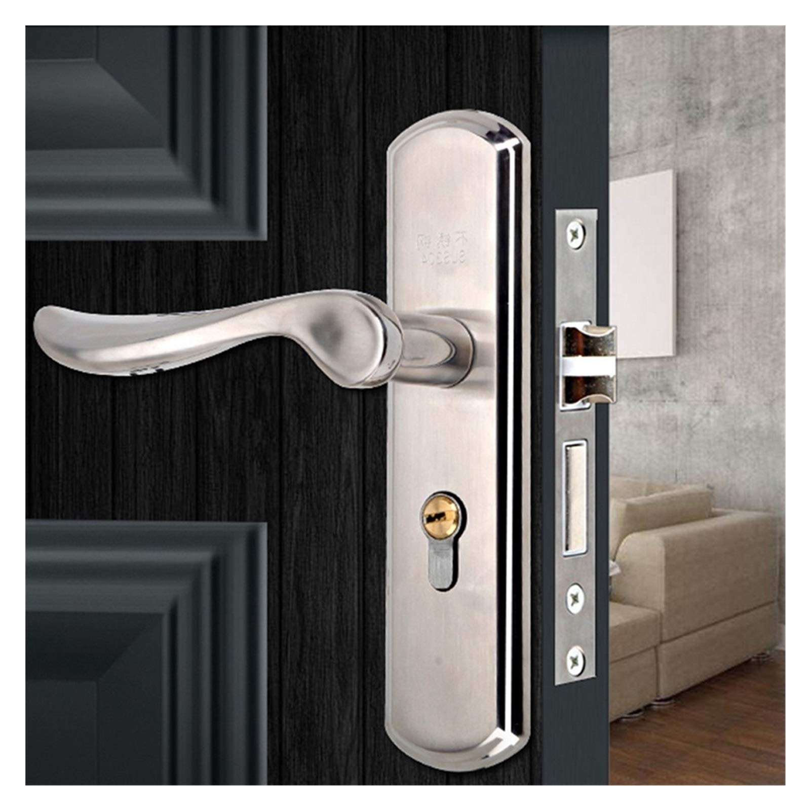 **JOJOLOVEU Durable Door Handle Set with Lock Cylinder & Keys - Front & Back Lever Latch for Home Security - Interior & Room Door Panel Locks (Color: Chrome) - Perfect for Bedrooms, Bathrooms & Office Doors**