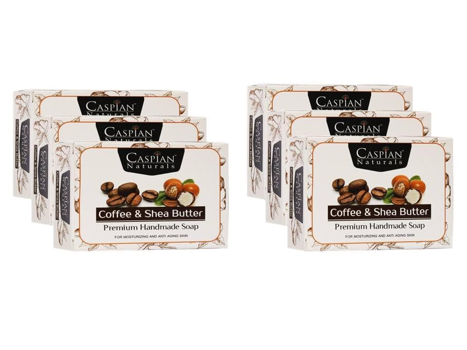 CASPIAN Naturals Organic Coffee & Shea Butter Soap Bar - Moisturizing Handmade Soap for Dry Skin - Pack of 6 - Perfect for Shower, Bath & Gift Giving