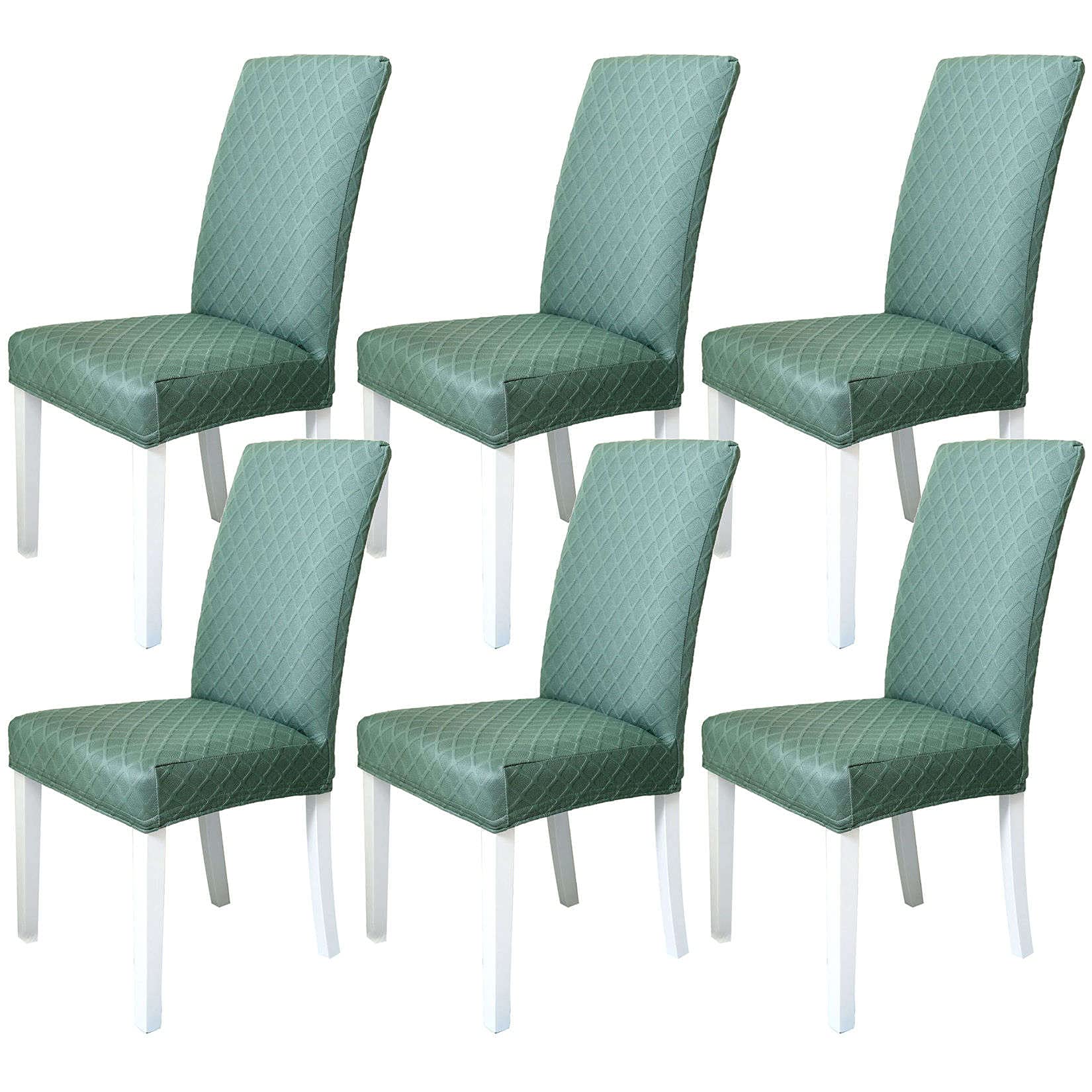 Stretch Dining Chair Covers Set of 6 - Elastic Jacquard Fabric Slipcovers for Kitchen & Dining Room Chairs - Sofa Seat Protectors in Elegant Green - Perfect for Home Decor, Parties & Daily Use