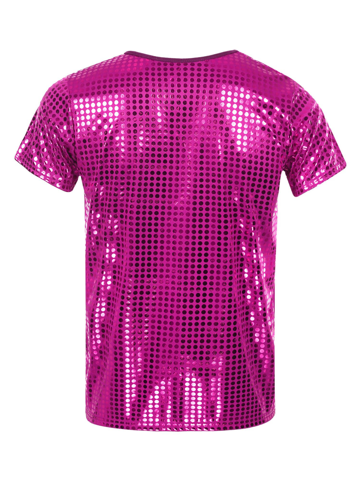 CHICTRY Men's Short Sleeve Sparkle Sequins Shirt - 70s Disco Party T-Shirt for Nightclub, Dance & Retro Events - Glamorous Performance Top for Concerts, Halloween & Costume Parties