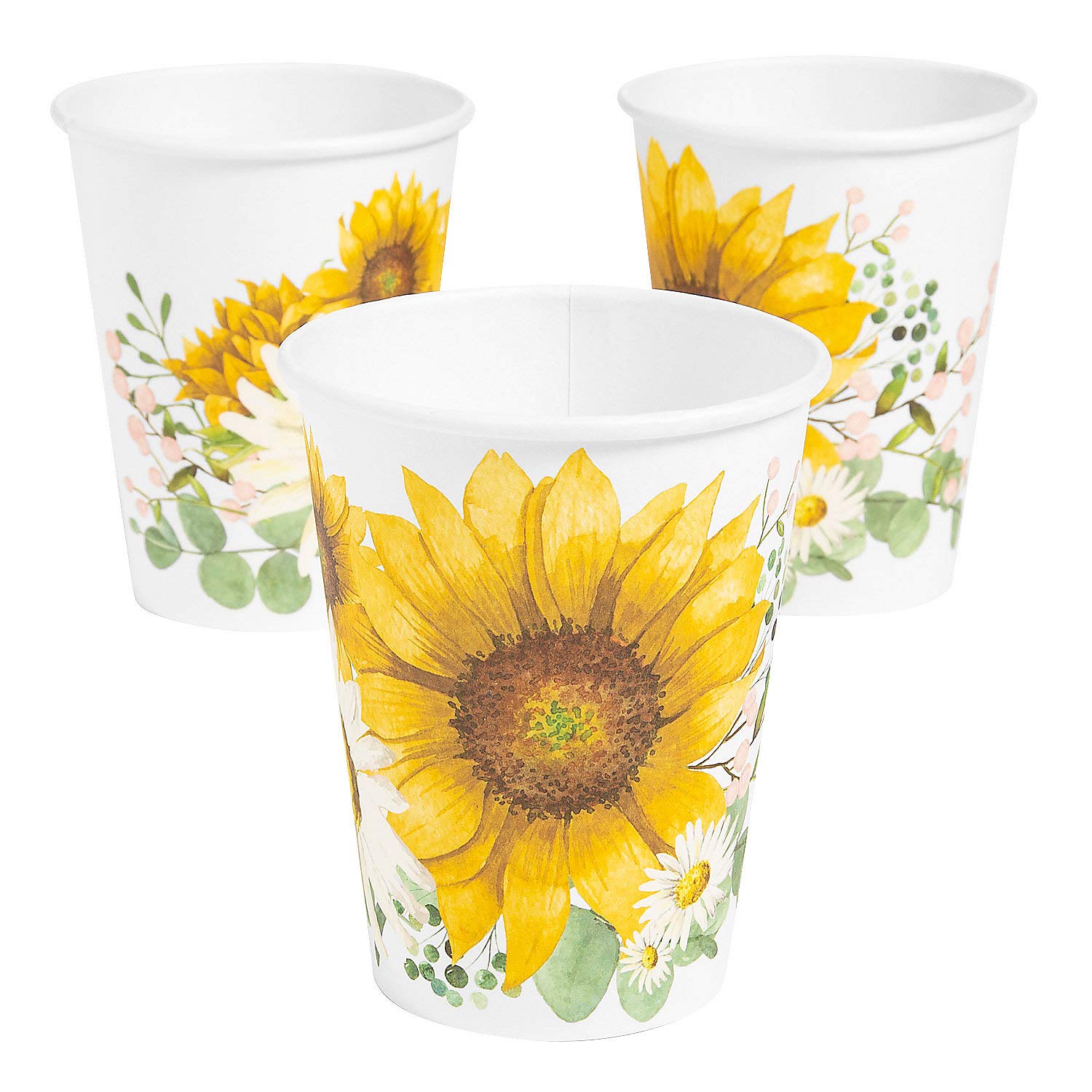 Fun Express Sunflower Party Cups - 8 Pack Colorful Disposable Drinking Cups for Summer BBQs, Birthday Parties & Outdoor Events