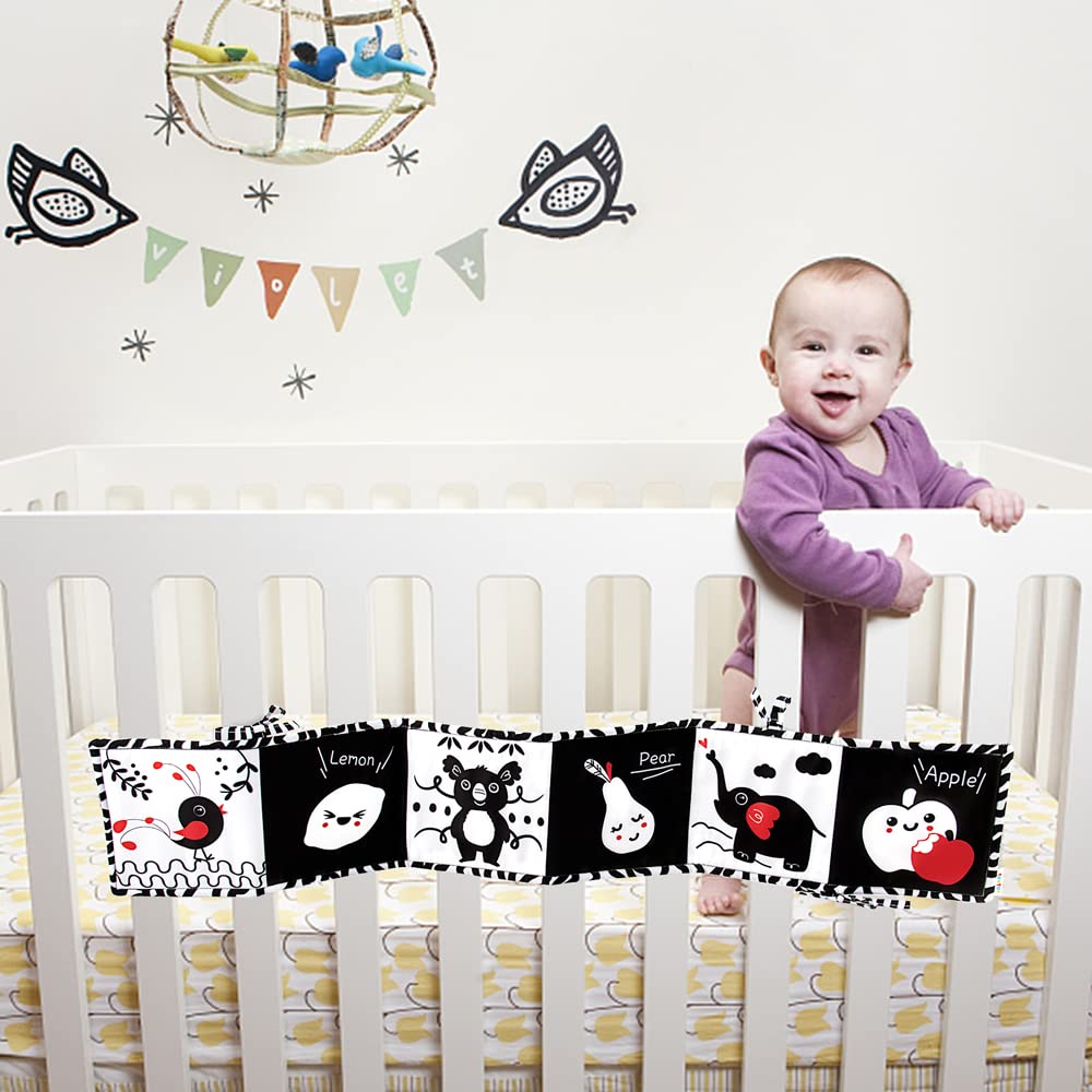 Teytoy Black and White High Contrast Baby Book - Newborn Sensory Toys 0-6 Months for Brain Development | Tummy Time, Stroller, Crib & Car Seat Activity | Soft Crinkle Folding Book for Infant Visual Stimulation and Early Learning