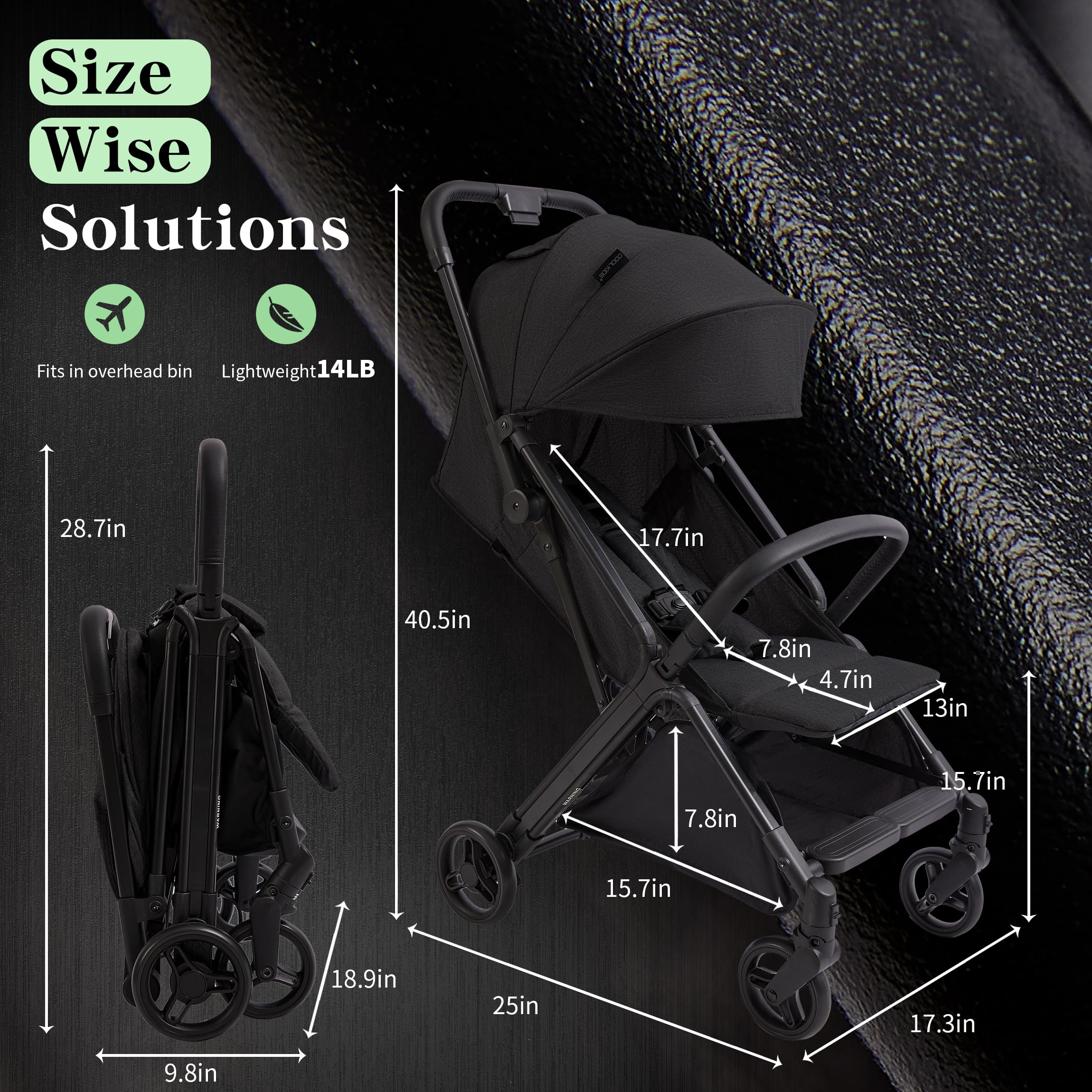 COOL KIDS Lightweight Travel Stroller - Automatic Fold Umbrella Stroller with Adjustable Sun Canopy | Compact Baby Stroller for Airplane Travel, Shopping & Daily Use (Black)