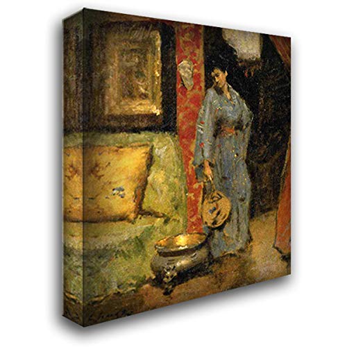 Japanese Woman in Kimono Holding Fan - 20x22 Gallery Wrapped Canvas Art Print by William Merritt Chase - Perfect for Home Decor, Office Wall Art & Asian-Inspired Interior Design