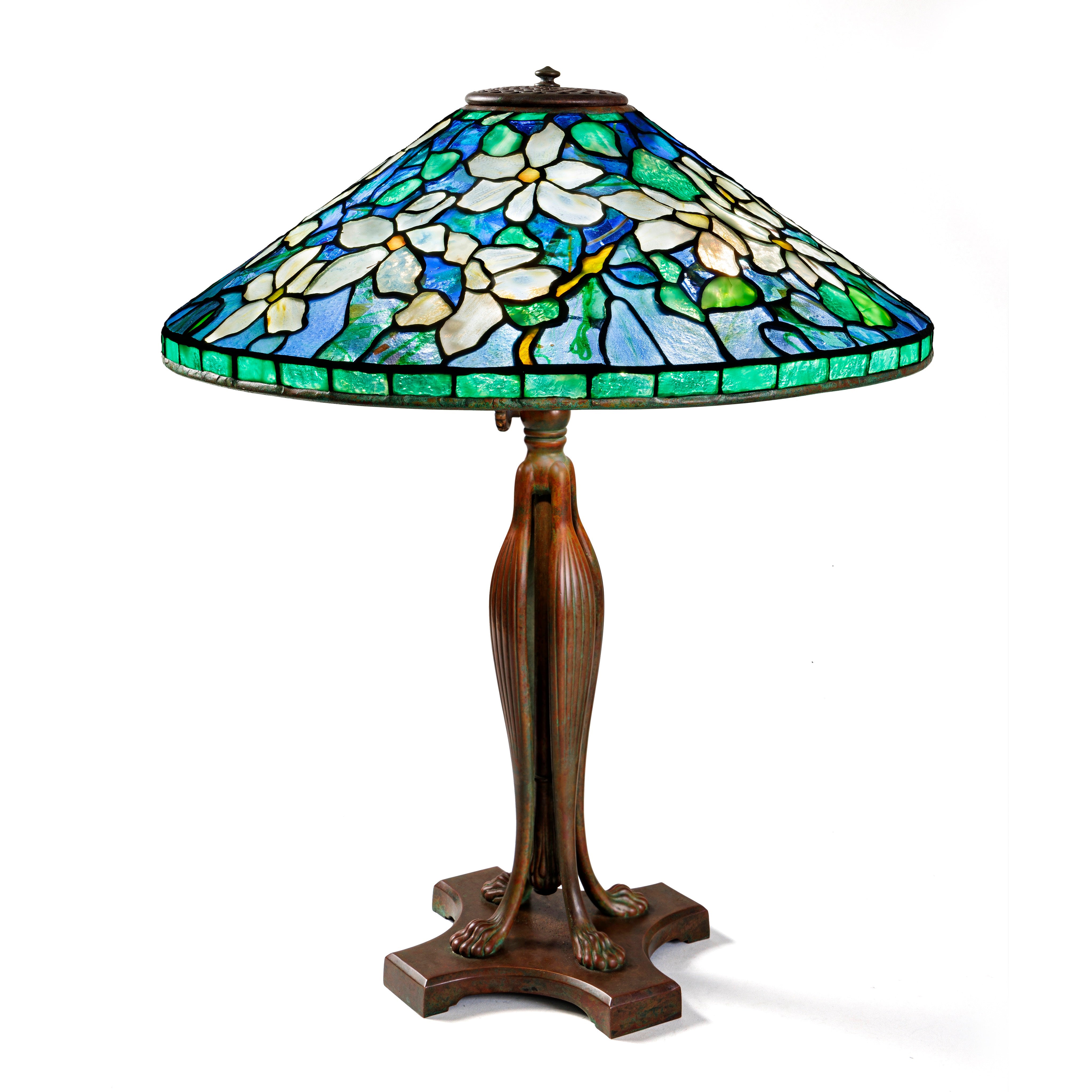 Tiffany Studios New York Clematis Table Lamp - Handcrafted Stained Glass Art Deco Lighting for Living Room, Bedroom & Office Decor