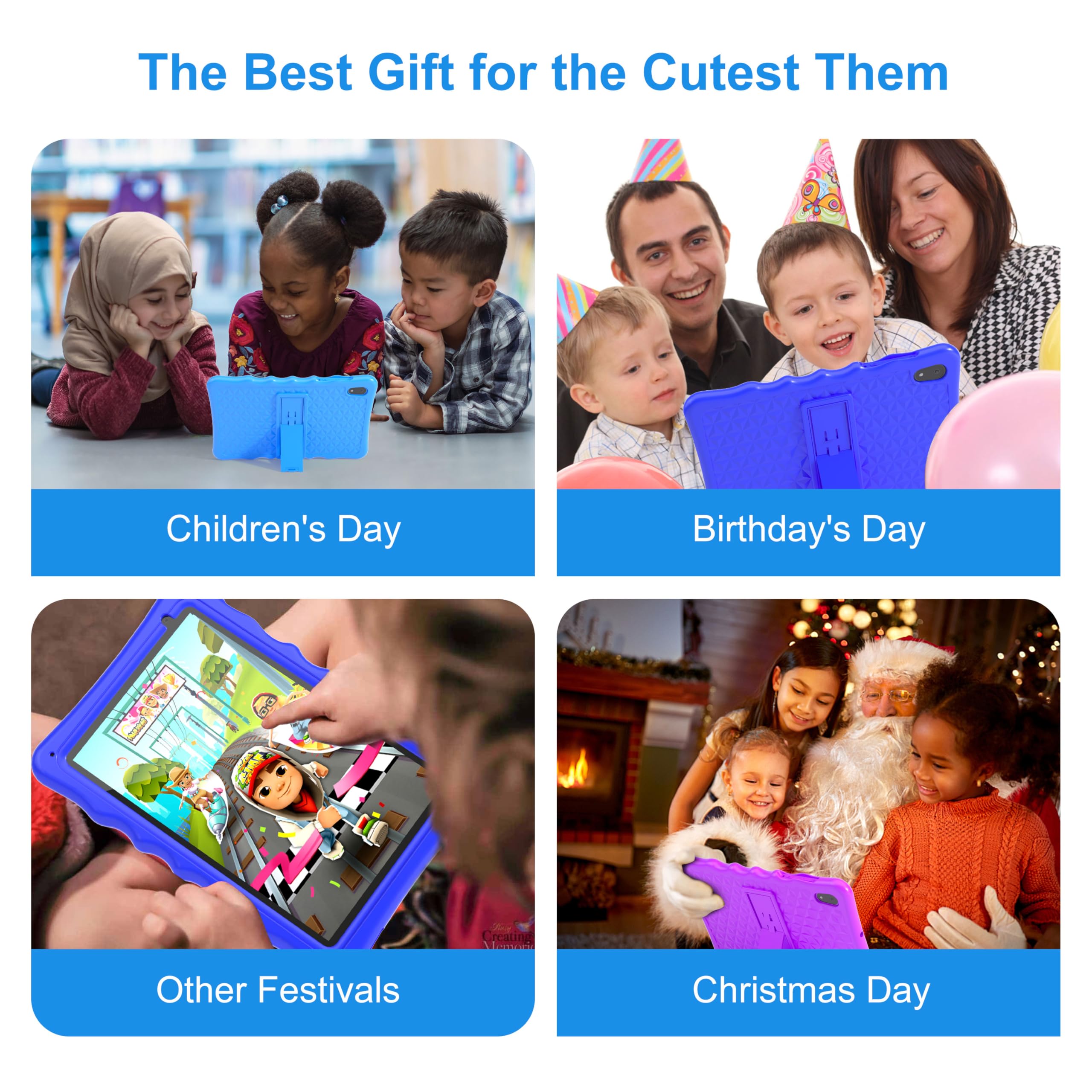 **10 Inch Android 13 Kids Tablet with 4GB RAM & 32GB ROM - 1280x800 IPS Screen, 2MP Front & 5MP Rear Camera, Durable Kid-Proof Case - Perfect Gift for Learning & Entertainment (Blue)**    *(Ideal for Online Classes, Games, Reading & Safe Browsing for Kids Ages 3-12)*