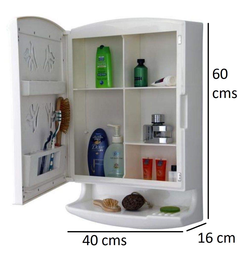 GRAZIA OBBO Wall Mount Bathroom Cabinet with Mirror - White ABS Medicine Storage Organizer for Makeup & Toiletries | Single Door Bathroom Shelves | Perfect for Small Spaces & Apartment Bathrooms