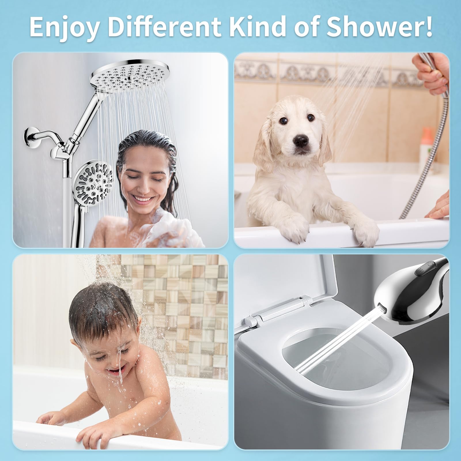 EAARSUO Dual Shower Head Combo - High Pressure Rainfall & Handheld Shower Head with 9 Spray Modes, Adjustable Bendable Bar & Waterfall Showerhead (Chrome) - Perfect for Bathroom, Spa, and Relaxation