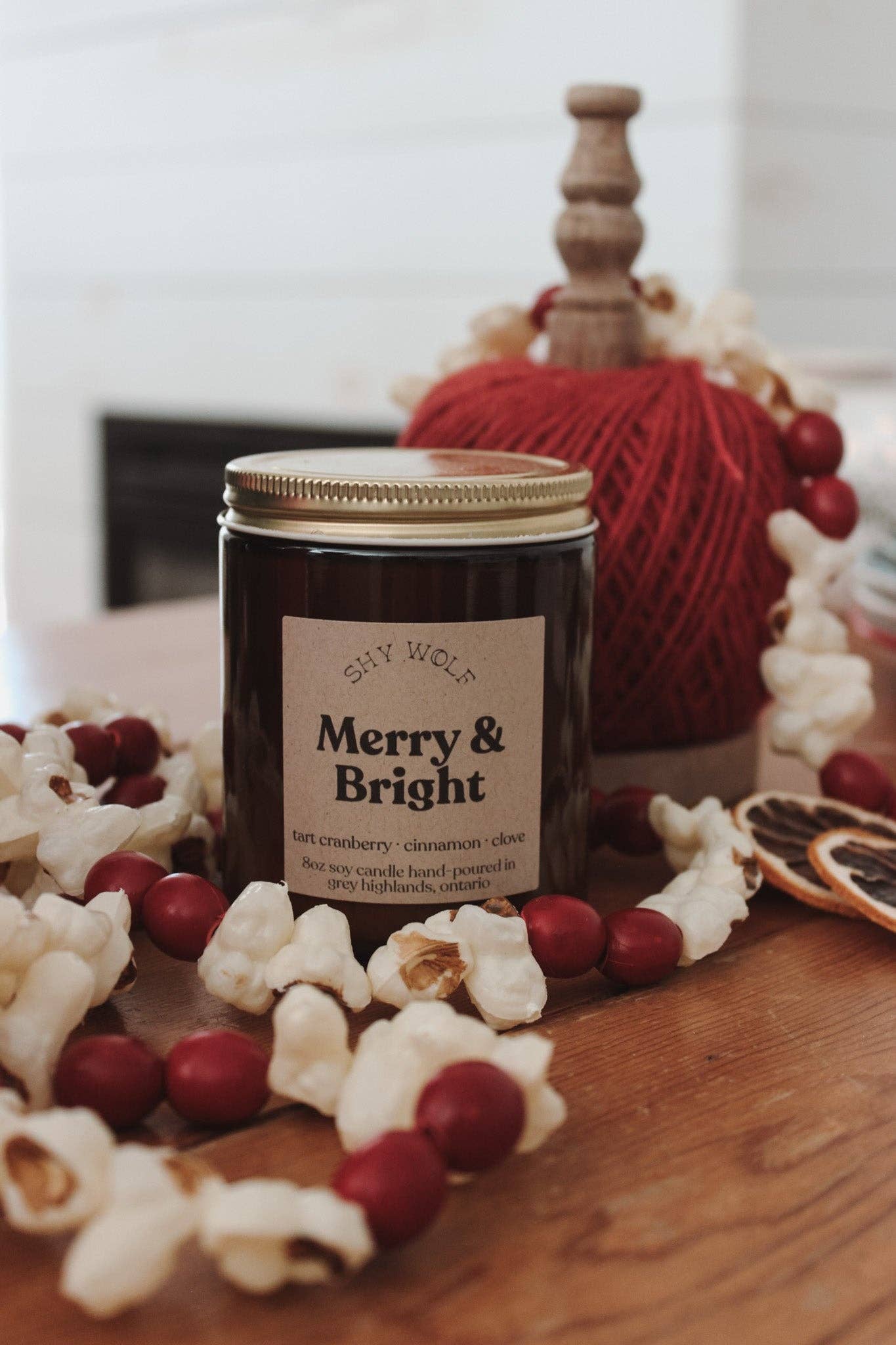 Shy Wolf Candles - Merry & Bright Christmas Scented Candle, Winter Holiday Cranberry Aroma, Handmade Soy Wax Candle for Home Decor, Gifts & Cozy Winter Evenings