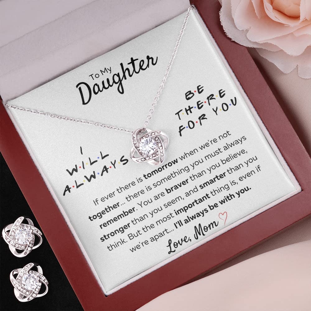 To My Daughter 'Not Even Time' Love Knot Necklace with Cubic Zirconia Gemstone - Elegant Jewelry Gift for Daughter with Message Card & Gift Box | Perfect for Birthdays, Graduation, Mother's Day & Special Occasions