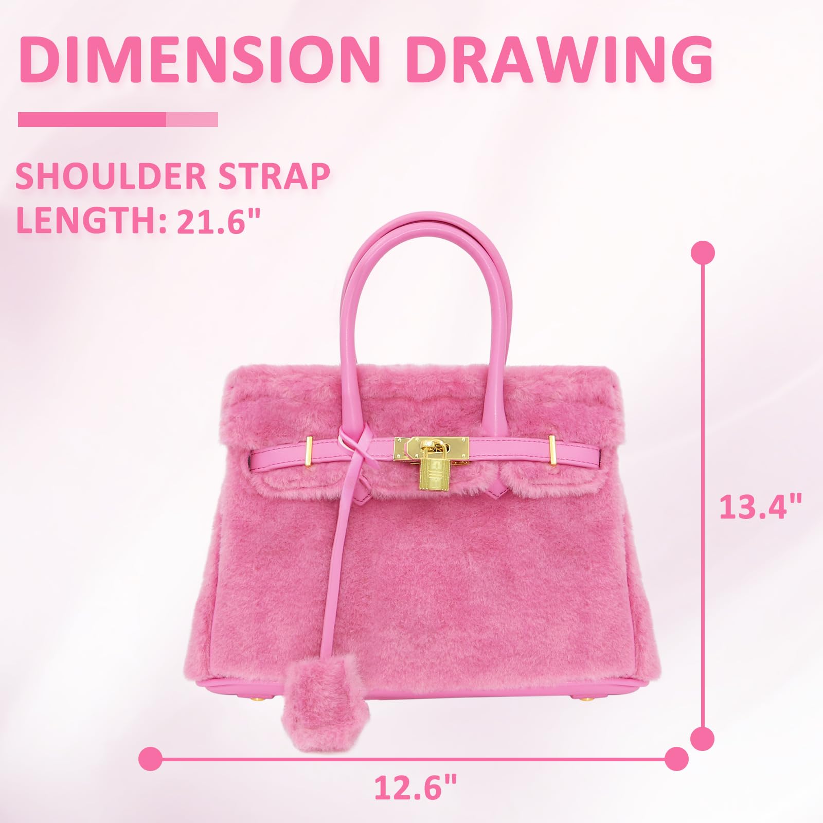 Women's Furry Pink Tote Bag - Large Capacity Crossbody Shoulder Bag with Lambswool Patchwork Leather - Perfect for Work, Travel & Daily Matching (12