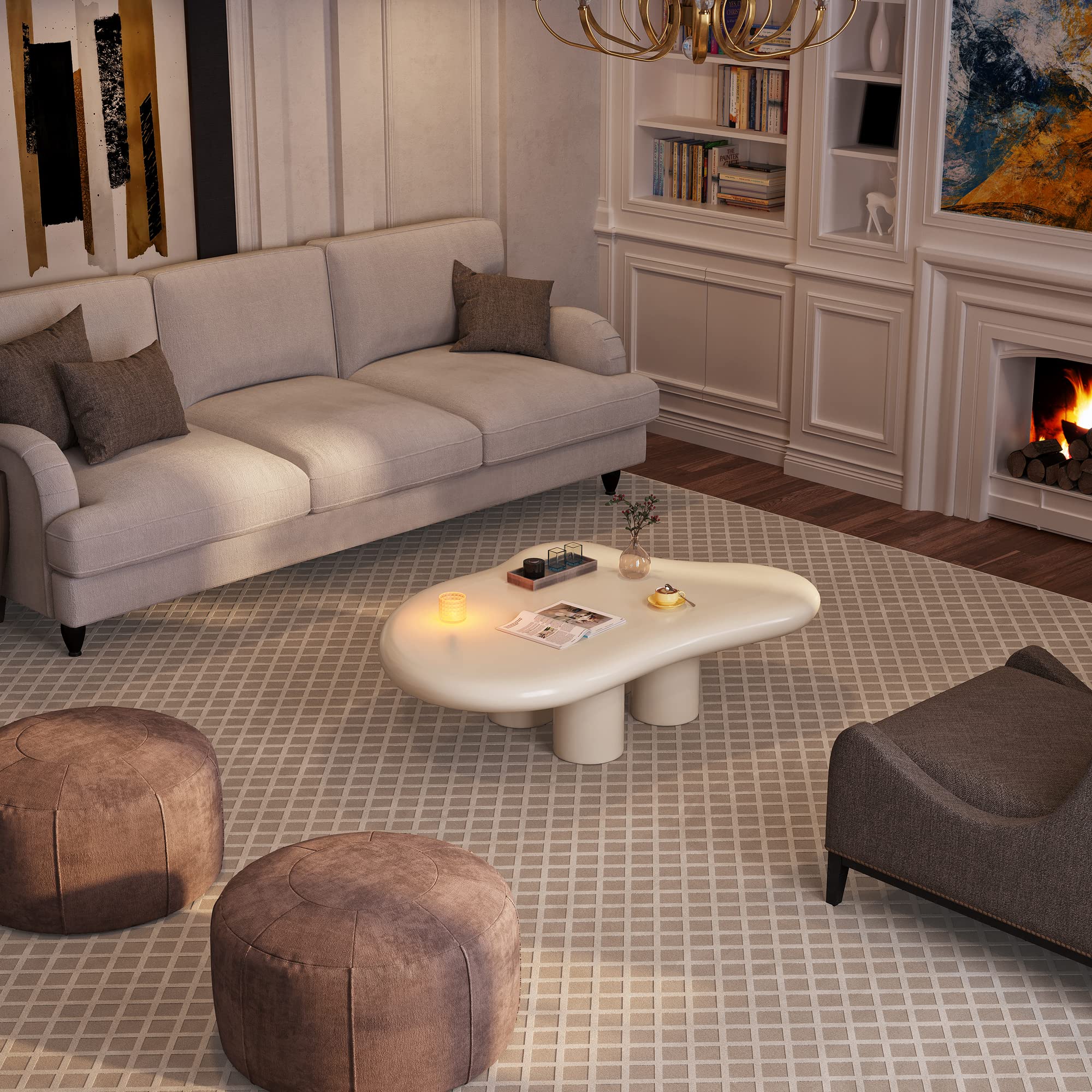 Modern White Cloud Coffee Table - Irregular Free Shape with 4 Legs, 41.02