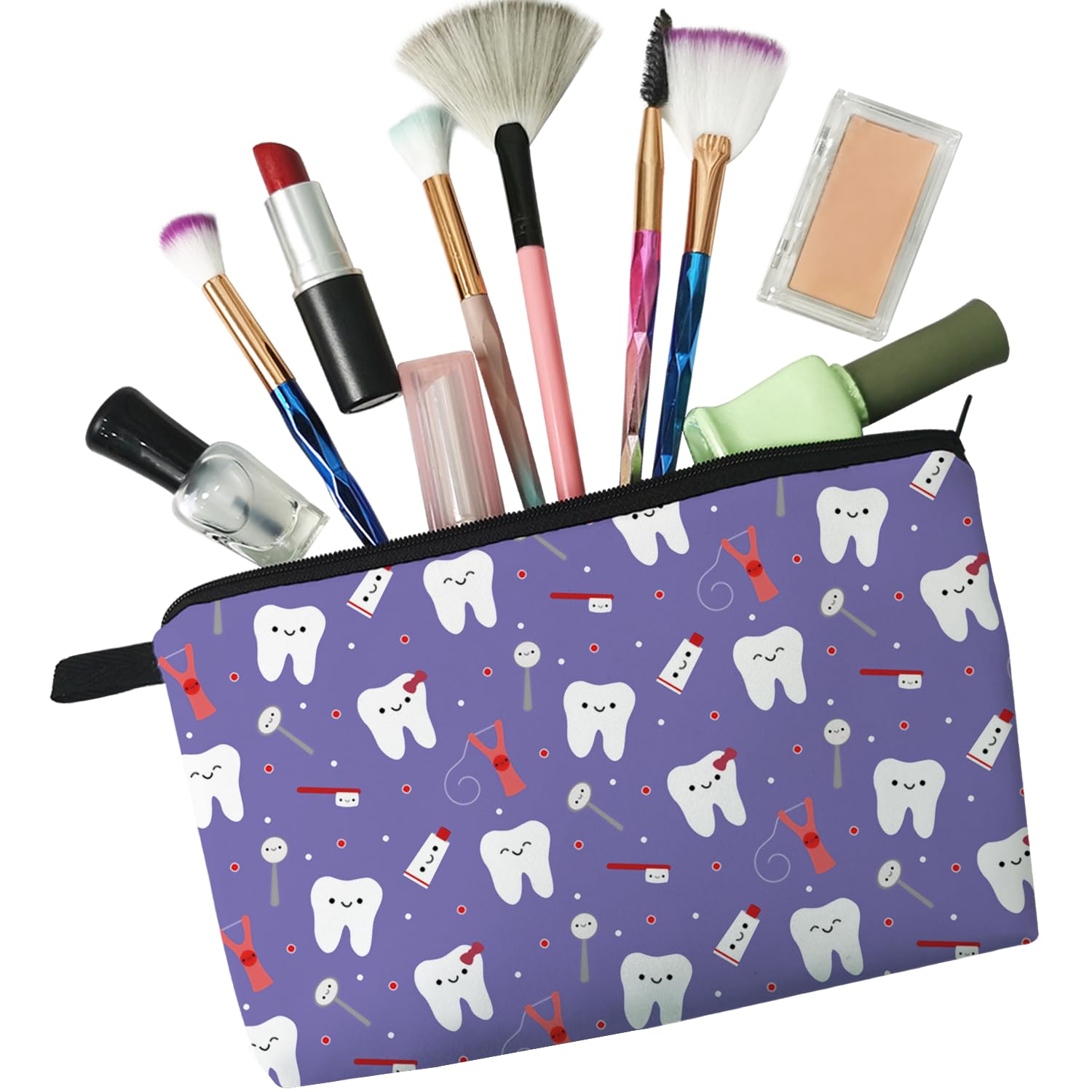 Women's Travel Makeup Bag with Teeth Pattern Print - Small Cosmetic Pouch for Toiletries & Accessories - Perfect Gift for Women (Model: hz4549) - Ideal for Travel, Gym, Beach & Everyday Use