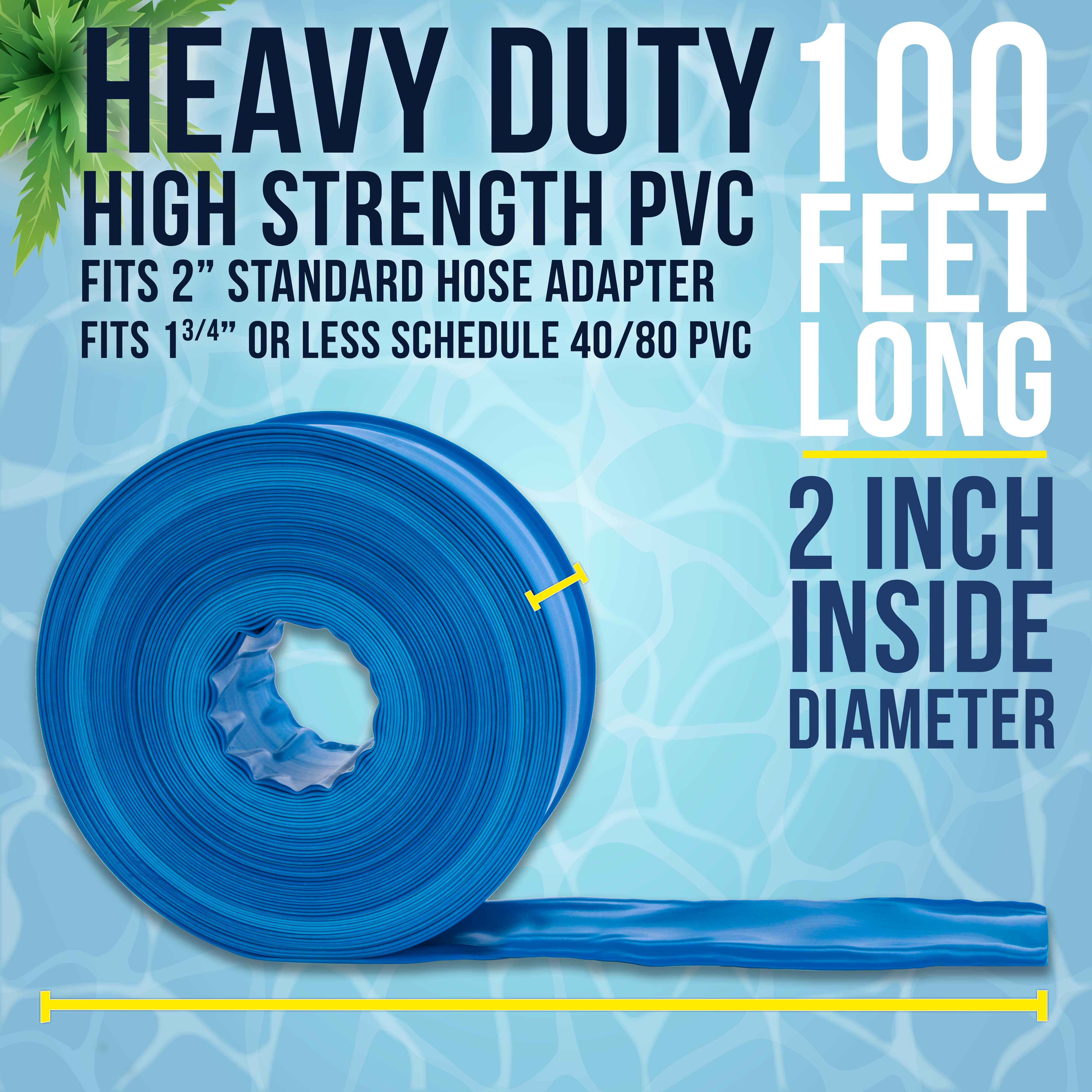 U.S. Pool Supply® 2-Pack 100-Foot Heavy Duty Blue Swimming Pool Backwash Hose with Hose Clamp - Durable Pool Maintenance Hose for Easy Water Drainage and Cleaning
