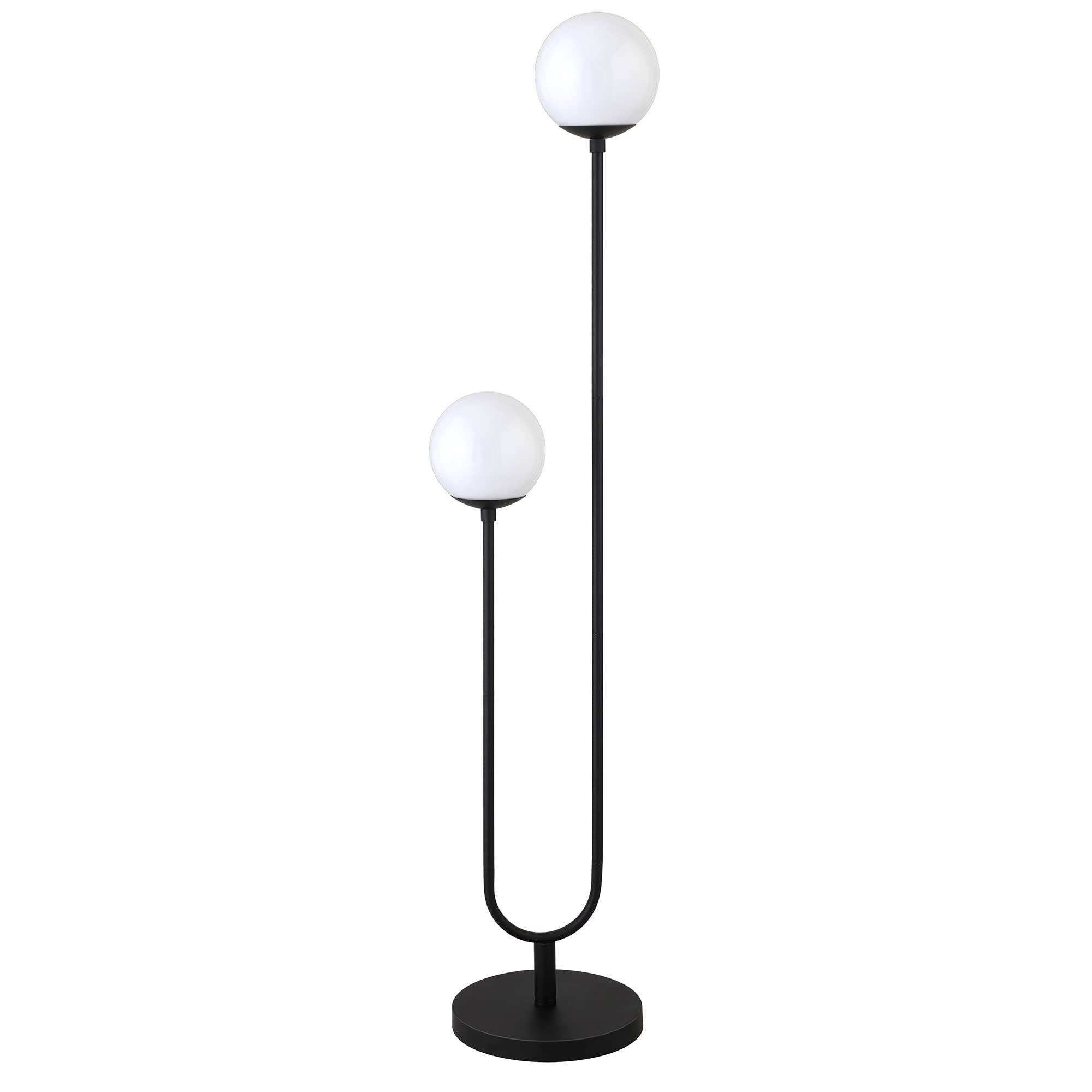 Henn&Hart 2-Light Modern Floor Lamp with Glass Shades - Blackened Bronze/White Milk Finish - 68.5