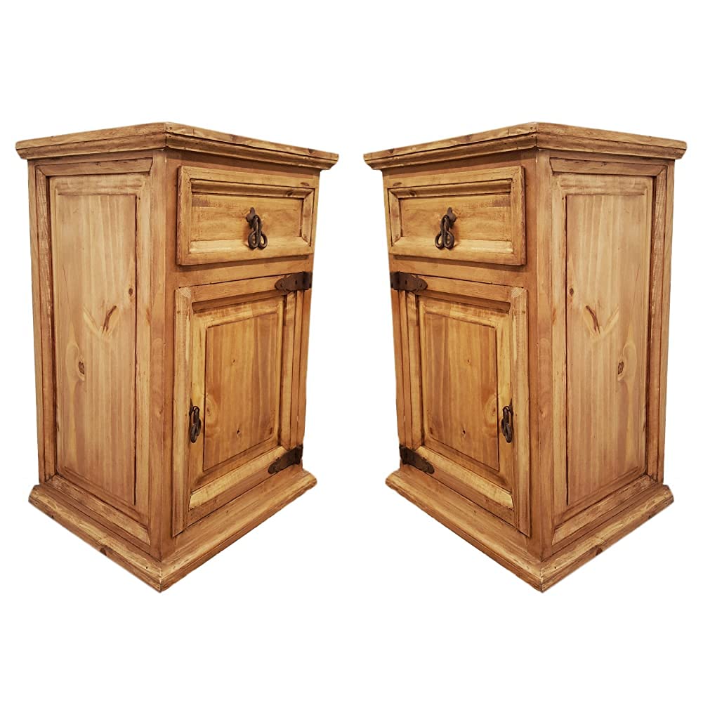 Rustic Traditional Nightstand Set - Left & Right Side Tables in Short & Medium Heights for Bedroom, Living Room, or Office