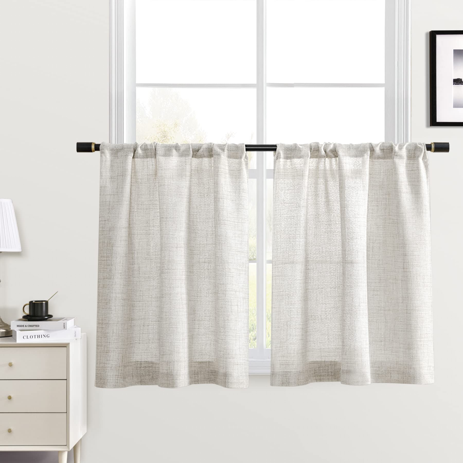 Sheer Tier Curtains for Bathroom & Kitchen - 36 Inch Long Linen Blackout Window Drapes with Rod Pocket, Half Window Curtain Panels (2 Panels, Ivory White, 30 x 36 Inches) - Perfect for Privacy & Light Filtering in Bathrooms, Kitchens, and Small Windows