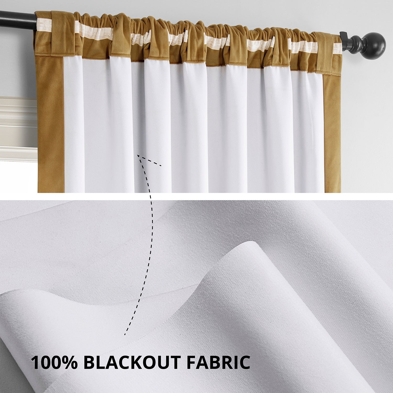 Luxury Amber Gold Signature Velvet Blackout Curtains - Thermal Insulated, Noise Reducing, Room Darkening Drapes for Bedroom, Living Room & Nursery - Elegant Home Decor & Light Blocking Window Treatment