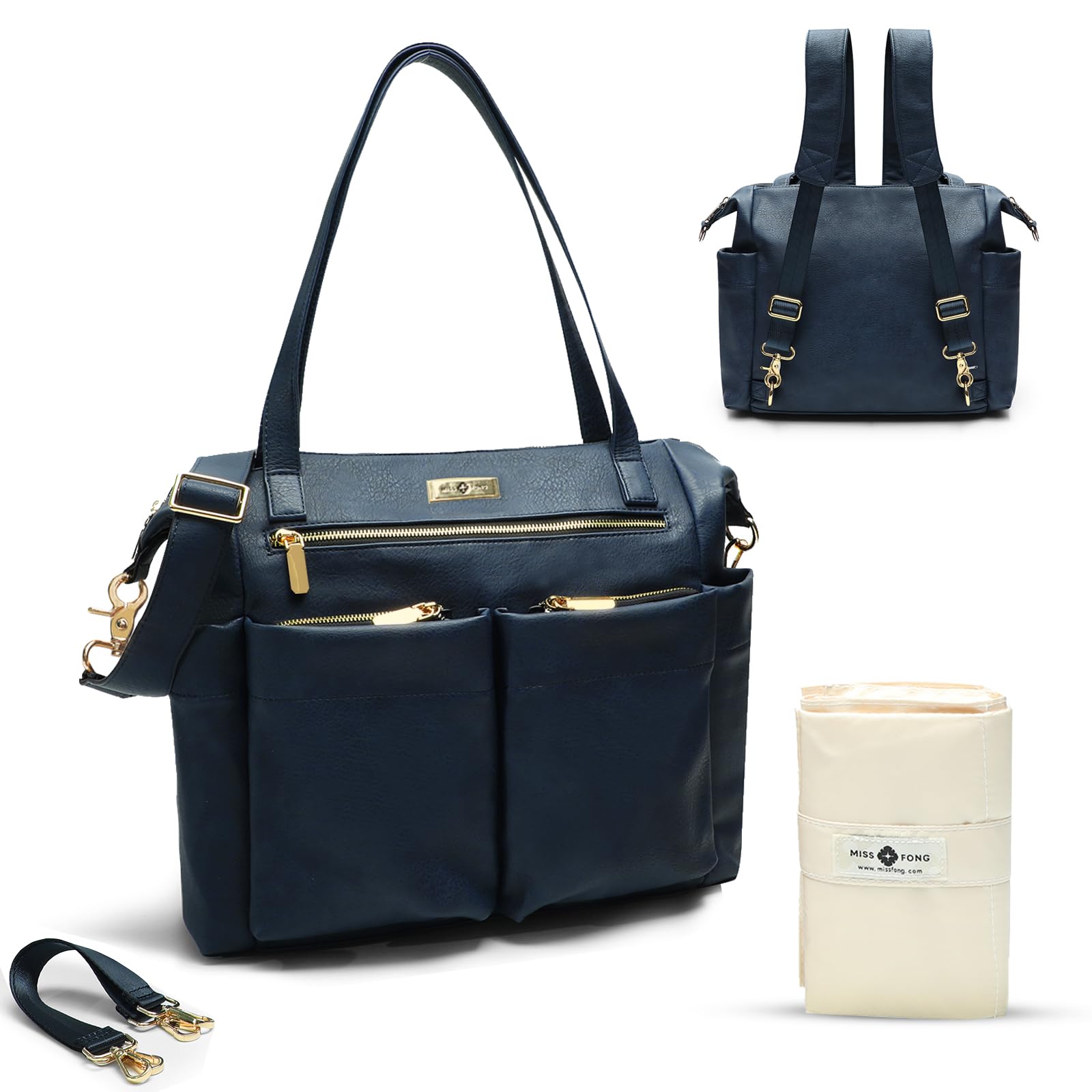 Premium Leather Diaper Bag Backpack by Miss Fong - Stylish Baby Diaper Tote for Moms, Waterproof & Spacious Organizer - Perfect for Travel, Daycare, and On-the-Go Parenting