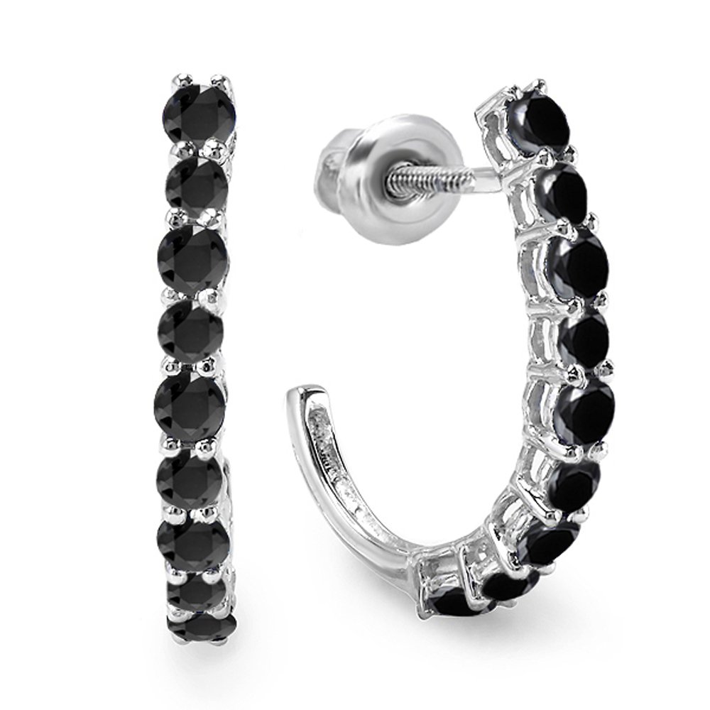 Dazzlingrock Collection 0.50 Cttw 14K White Gold J-Shaped Hoop Earrings for Women - Elegant & Durable Solid Gold Jewelry for Parties, Weddings & Everyday Wear