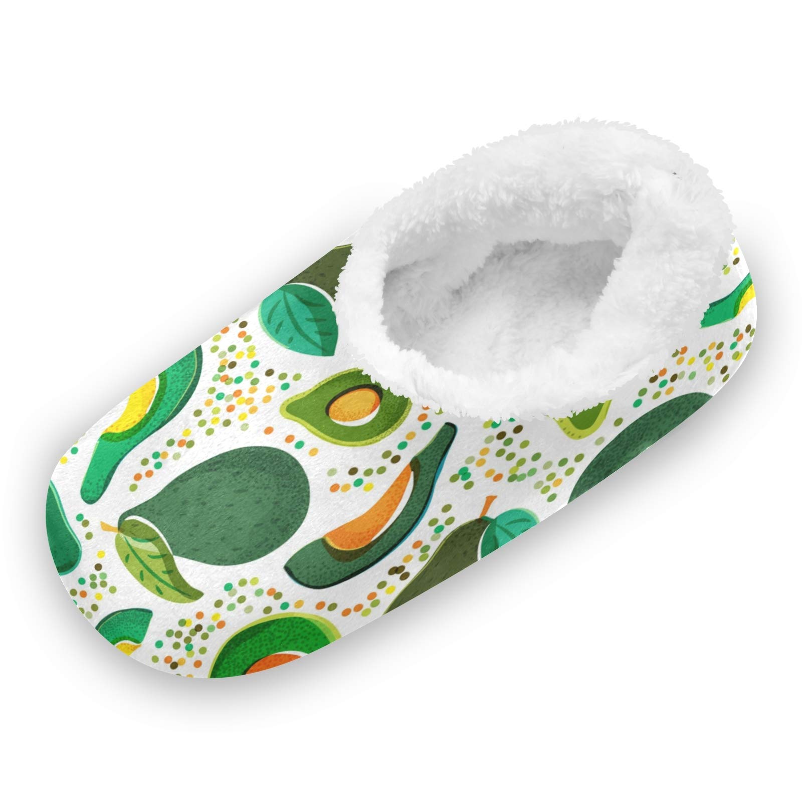 Women's Cozy Fleece House Slippers - Soft Green Avocado Coral Indoor Shoes for Women & Men, Non-Slip Home Footwear (US 5-6) - Perfect for Relaxing at Home, Lounging & Cold Winter Nights