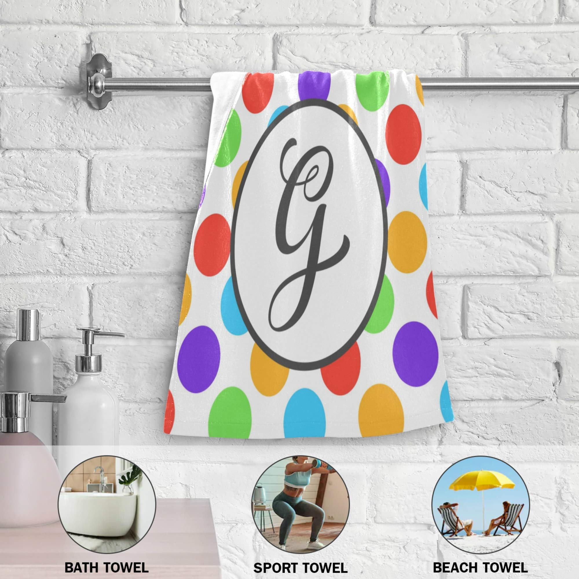 Personalized Monogrammed Hand Towels Set of 2 - Soft Absorbent Polyester Cotton Blend for Bathroom, Kitchen & Beach - Rainbow Polka Dot Print Fingertip Towels 28.3