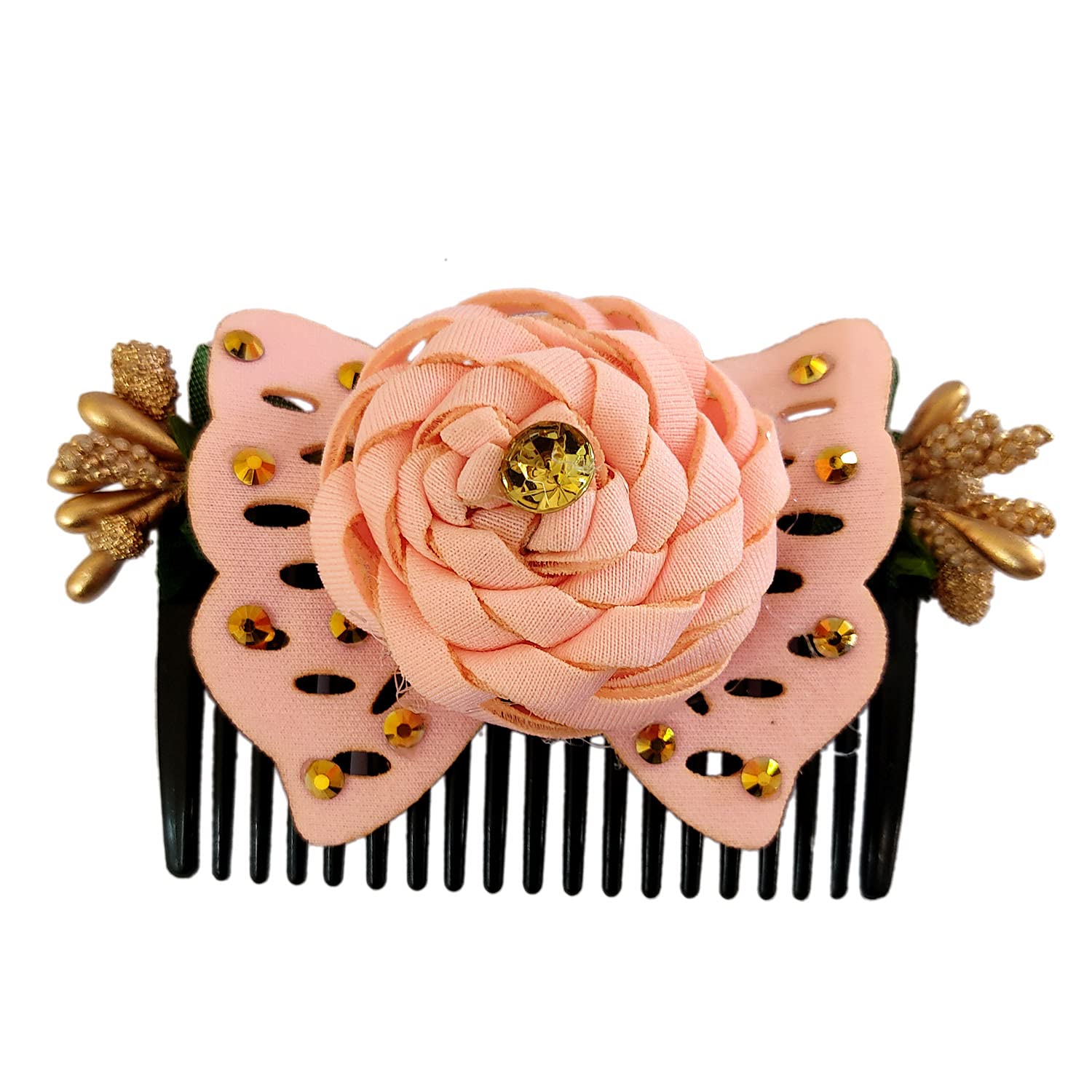 Maahal Wedding Hair Comb with Floral Design - Bridal Headdress & Hair Accessories for Women & Girls (Pink) - Perfect for Bridal Showers, Weddings & Special Occasions