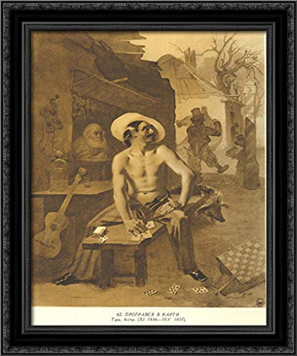 Taras Shevchenko Framed Canvas Art - 20x24 Inches Black Ornate Wood Frame Wall Decor, Vintage Playing Card Painting - Perfect for Living Room, Bedroom or Game Room Decor