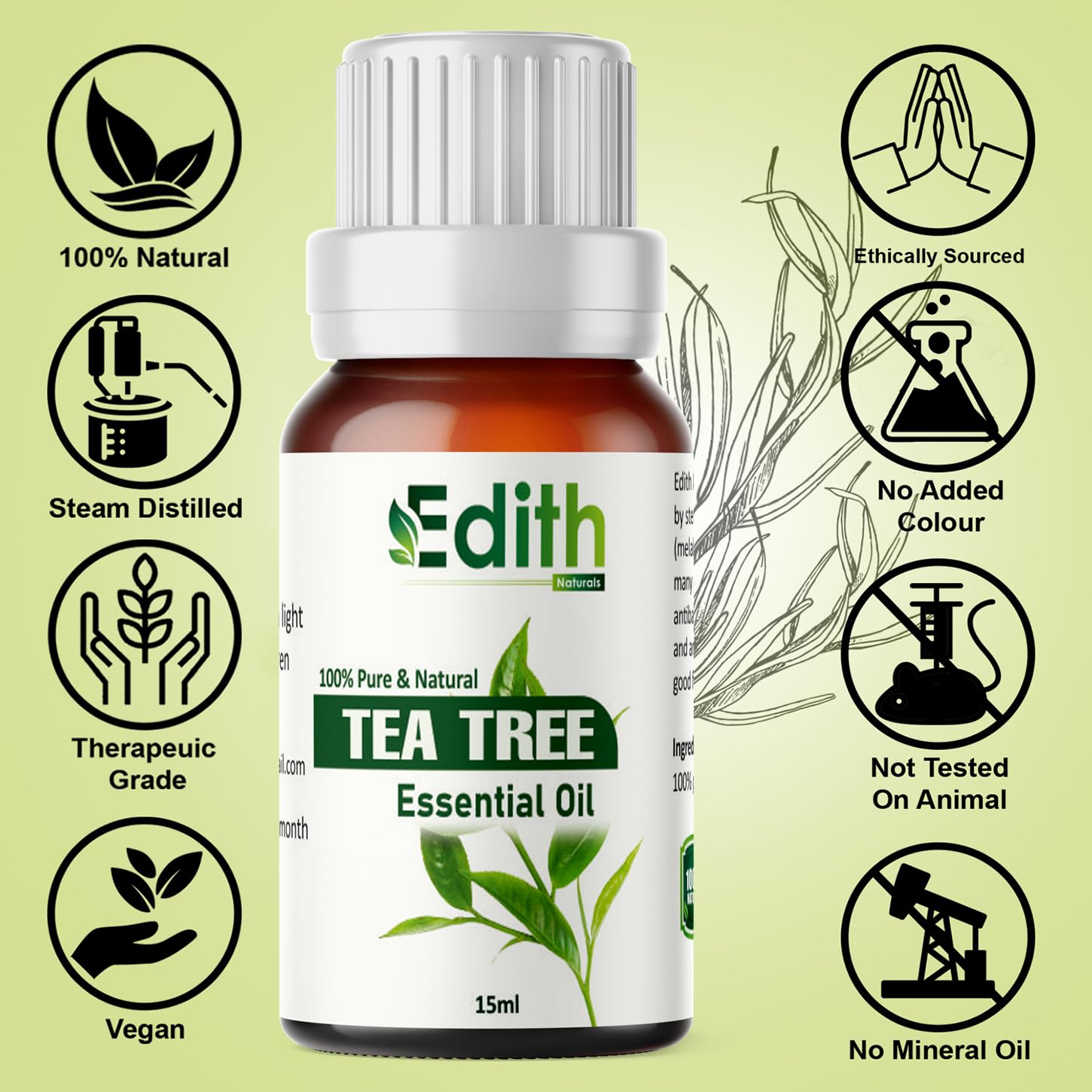 100% Pure Tea Tree Essential Oil for Skin, Hair & Face - Natural Acne Treatment & Dandruff Solution - Perfect for Aromatherapy, DIY Beauty & Scalp Care