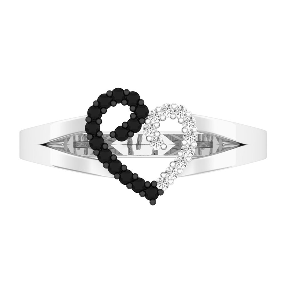 Dazzlingrock Collection 0.17 Carat (ctw) Round Black & White Diamond Heart Promise Ring for Women - Sterling Silver Jewelry - Perfect for Anniversaries, Engagements & Romantic Gifts