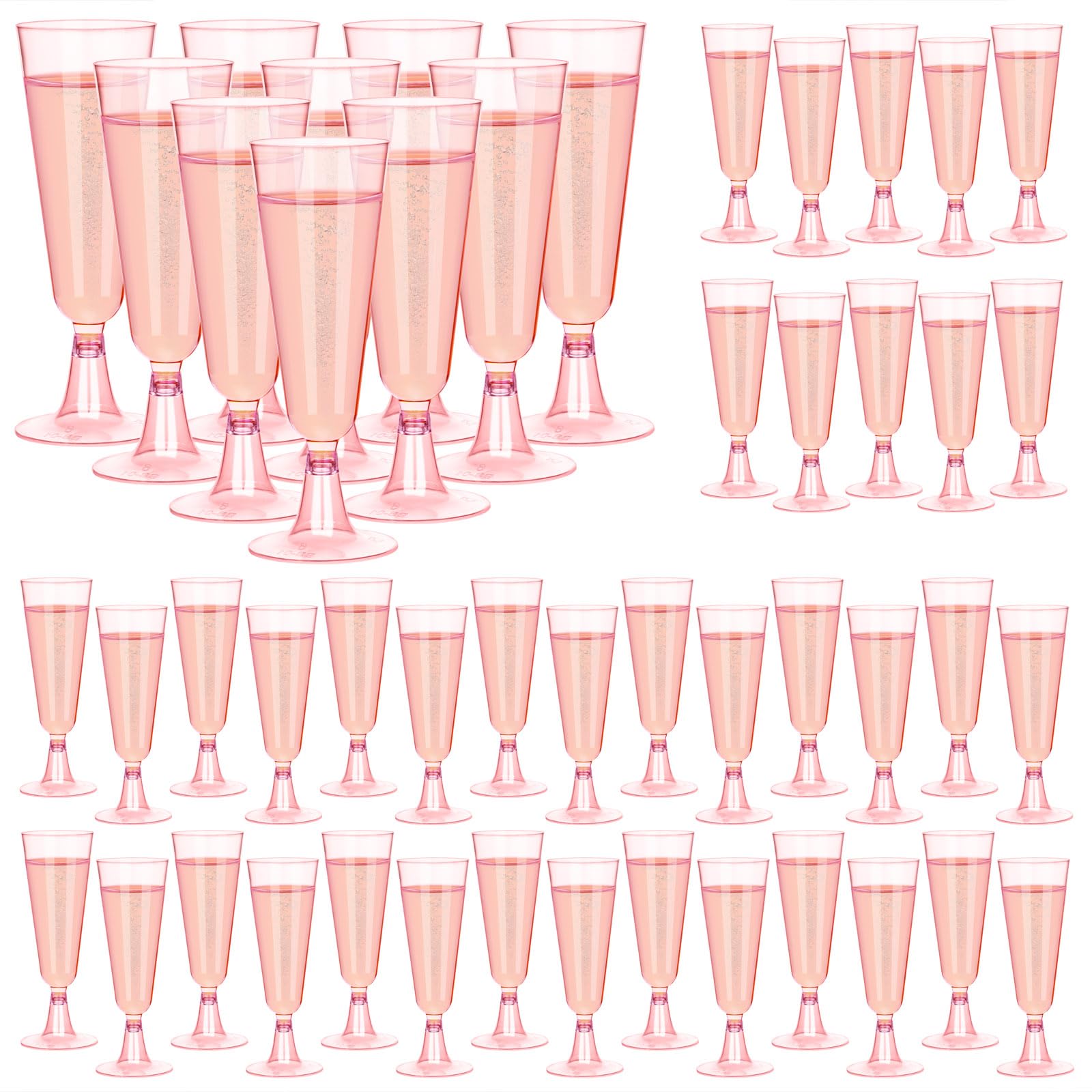 120 Pcs Disposable Plastic Champagne Flutes - 5.5 oz Acrylic Mimosa Glasses for Wedding, Party, Thanksgiving & Christmas - Elegant Pink Plastic Champagne Cups for Celebrations, Bridal Showers & Holiday Toasts