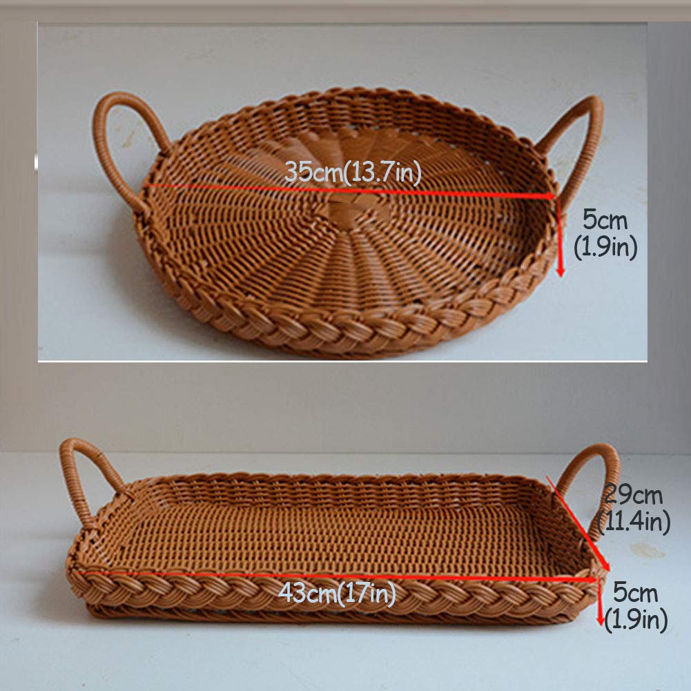 Hand-Woven Rattan Bread Basket with Handle - Natural Woven Serving Tray for Bread, Crackers, Snacks & Fruits | Perfect for Home, Restaurant & Party Table Decor | Eco-Friendly Kitchen & Dining Accessory
