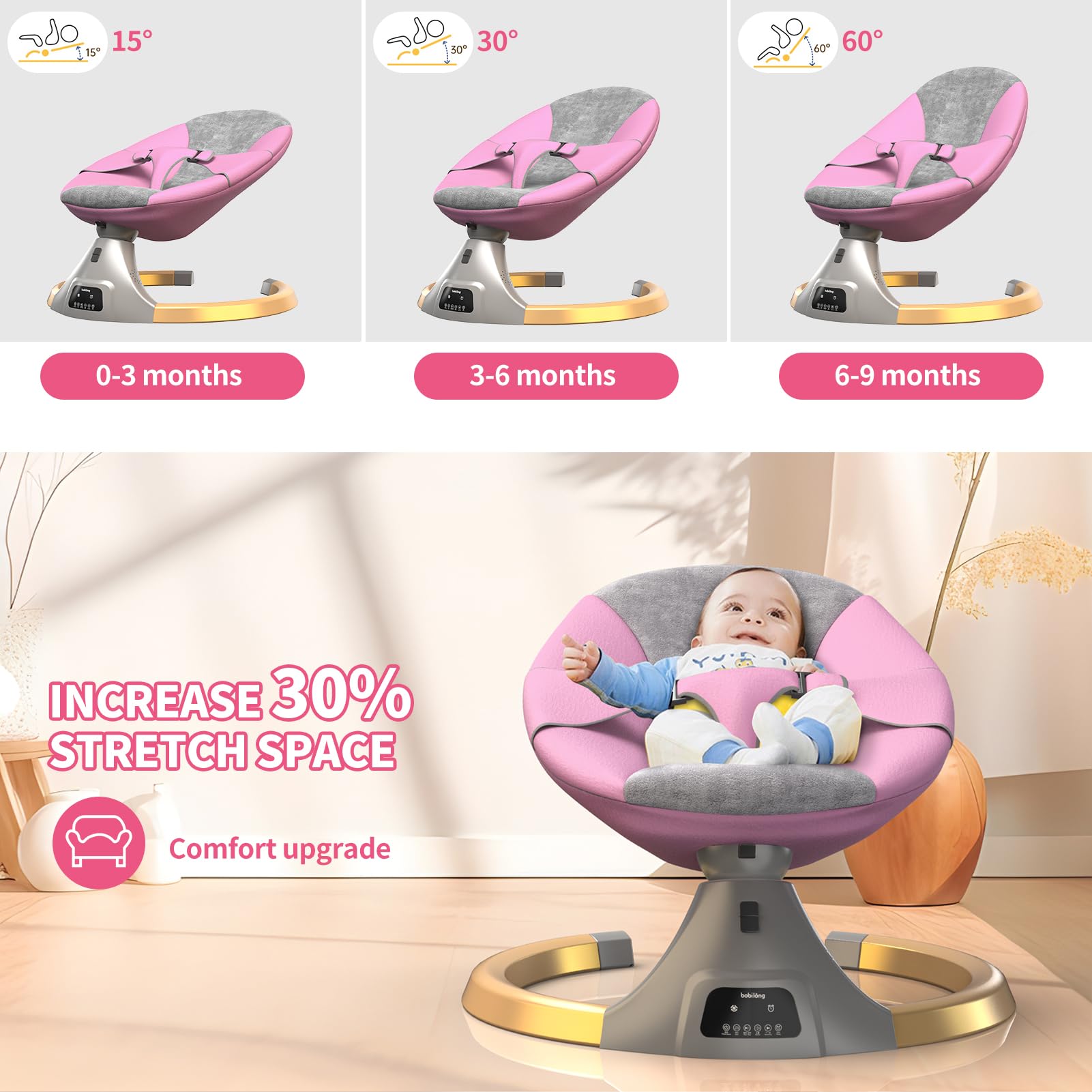 Electric Baby Swing for Infants & Newborns | Portable Rocker Bouncer with 12 Lullabies, 5 Speed Settings | Includes Fitness Rack & Mosquito Net | Perfect for Nursery, Daycare, and Travel Use