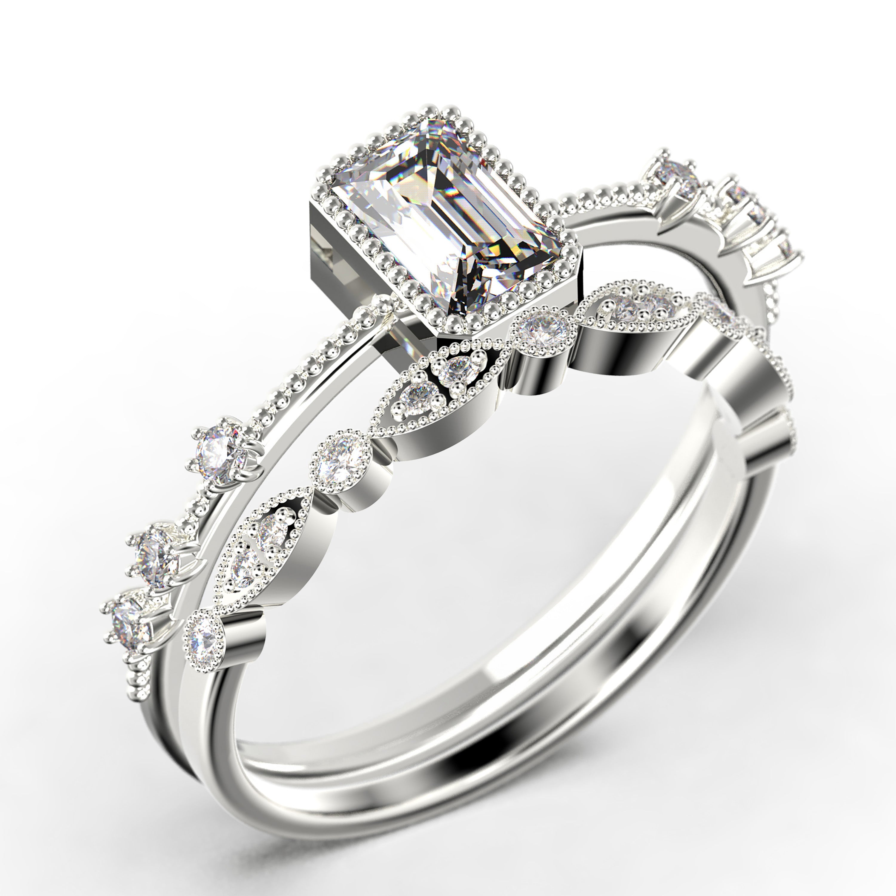 1.75 Carat Emerald Cut Moissanite Engagement Ring & Wedding Band Set in 925 Sterling Silver with 18K Gold Plating - Elegant Thin Bridal Ring Set for Proposal, Anniversary Gift, Promise Ring, and Special Occasions