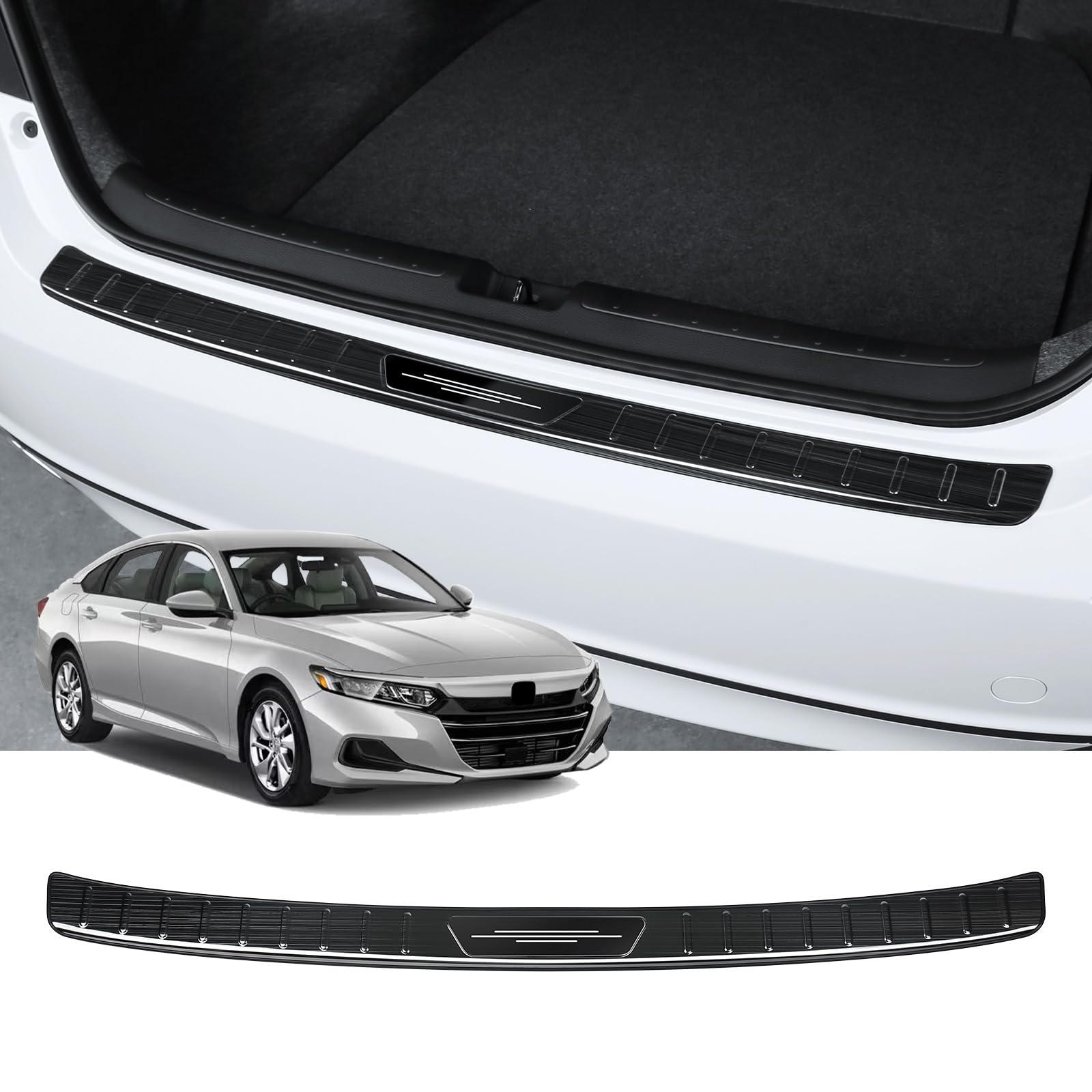 Stainless Steel Rear Bumper Guard & Trunk Sill Protector for Honda Accord 2018-2022 Hybrid/HEV - Black Brushed Exterior Accessory | Perfect for Parking Protection & Cargo Loading