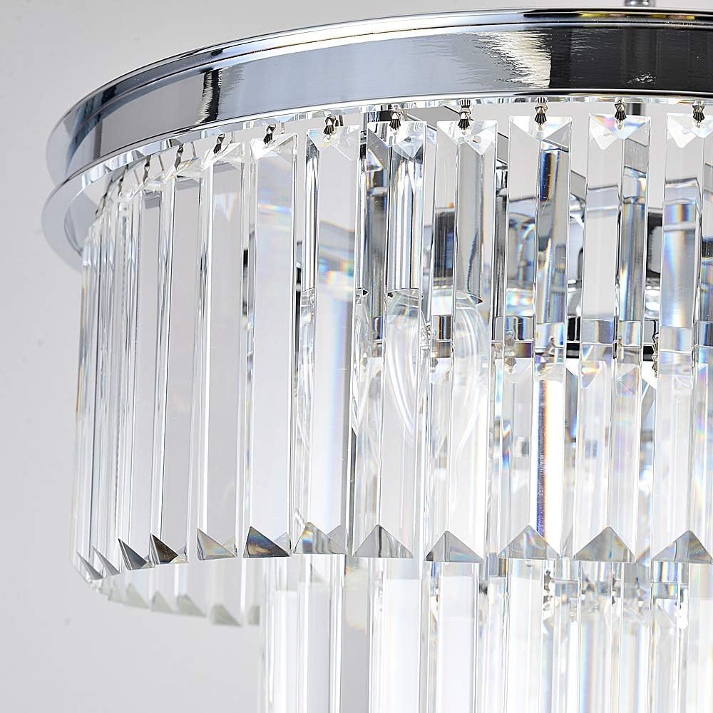 Crystal Chrome Modern Chandelier - 4-Light Pendant Ceiling Fixture with 3-Tier Design for Dining Room, Living Room & Kitchen Island Lighting | Perfect for Home Decor, Wedding Venues and Restaurant Ambiance