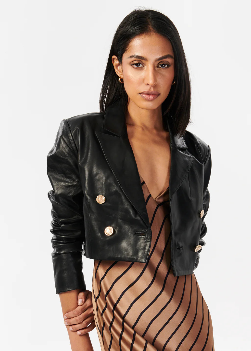 Boa Genuine Leather Cropped Jacket for Women - Black | Stylish Vegan Leather Biker Jacket | Perfect for Casual Outfits, Night Out & Motorcycle Riding