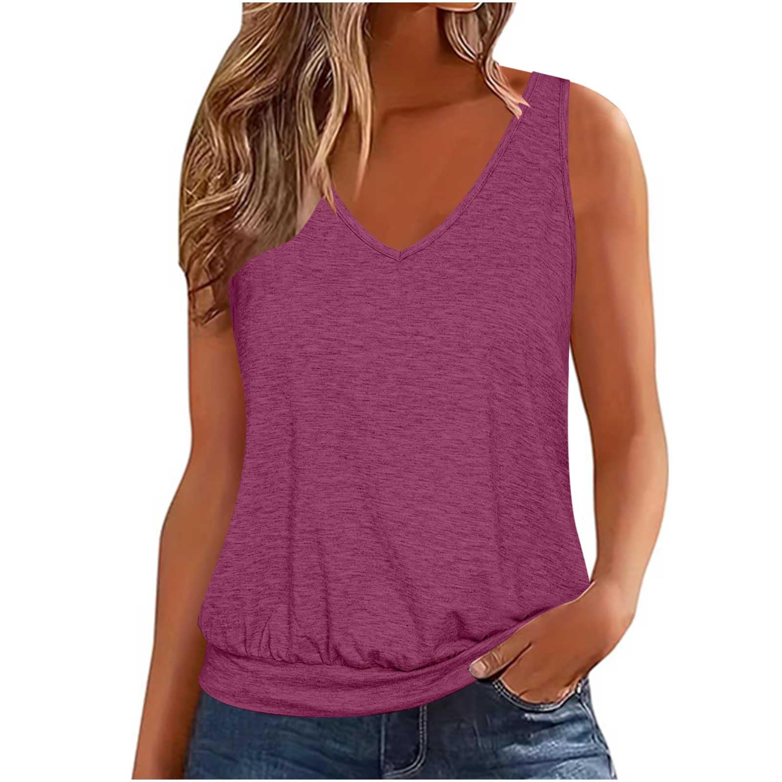2024 Women's Fashion V-Neck Sleeveless Tank Top - Loose Fit Casual Cami Shirt, Y2K Style Cute Blouse for Summer Outfits | Perfect for Beach, Party & Daily Wear