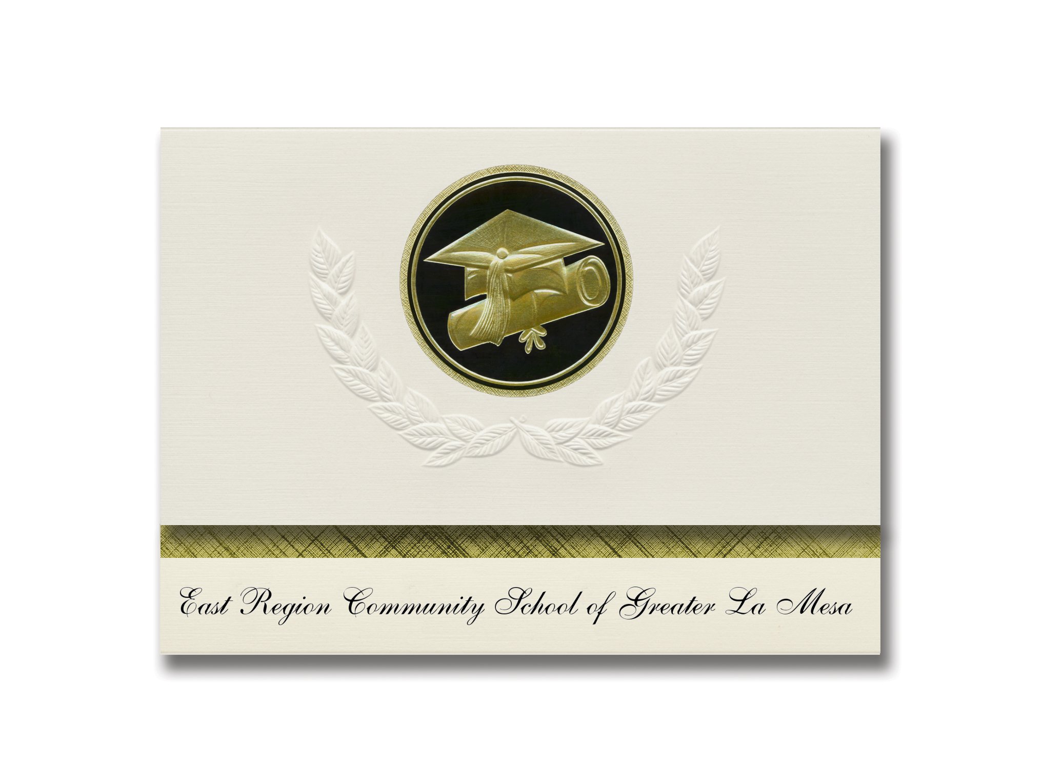 Presidential Elite Pack of 25 Graduation Announcements - Gold & Black Cap & Diploma Seal - East Region Community School of Greater La Mesa (La Mesa, CA) - Perfect for High School Graduation Ceremonies, Commencement Invitations & Academic Achievements Celebrations