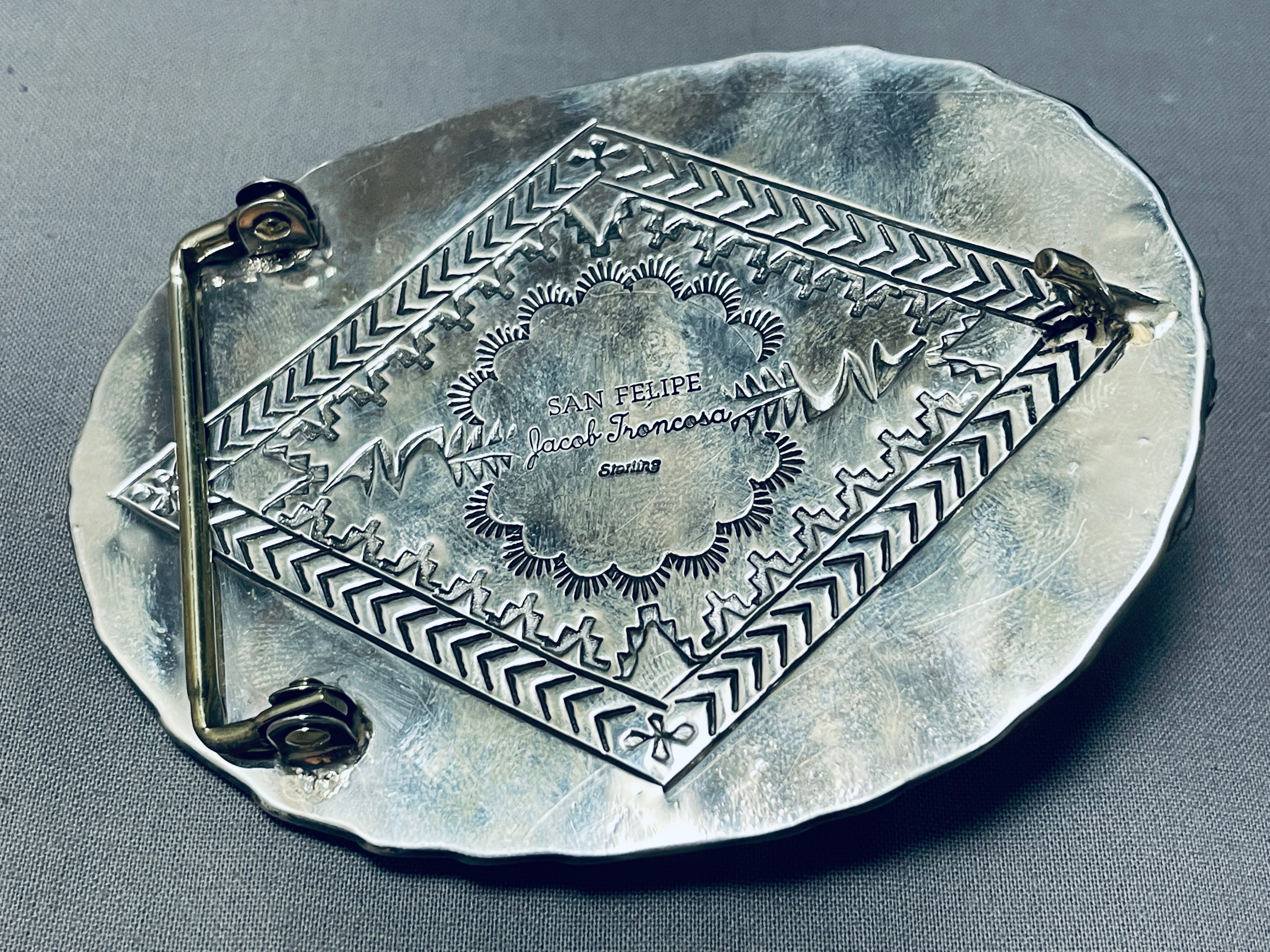 Authentic Native American Sterling Silver Buffalo Turquoise Belt Buckle - 164 Grams - Handcrafted Western Jewelry for Cowboy Boots & Jeans
