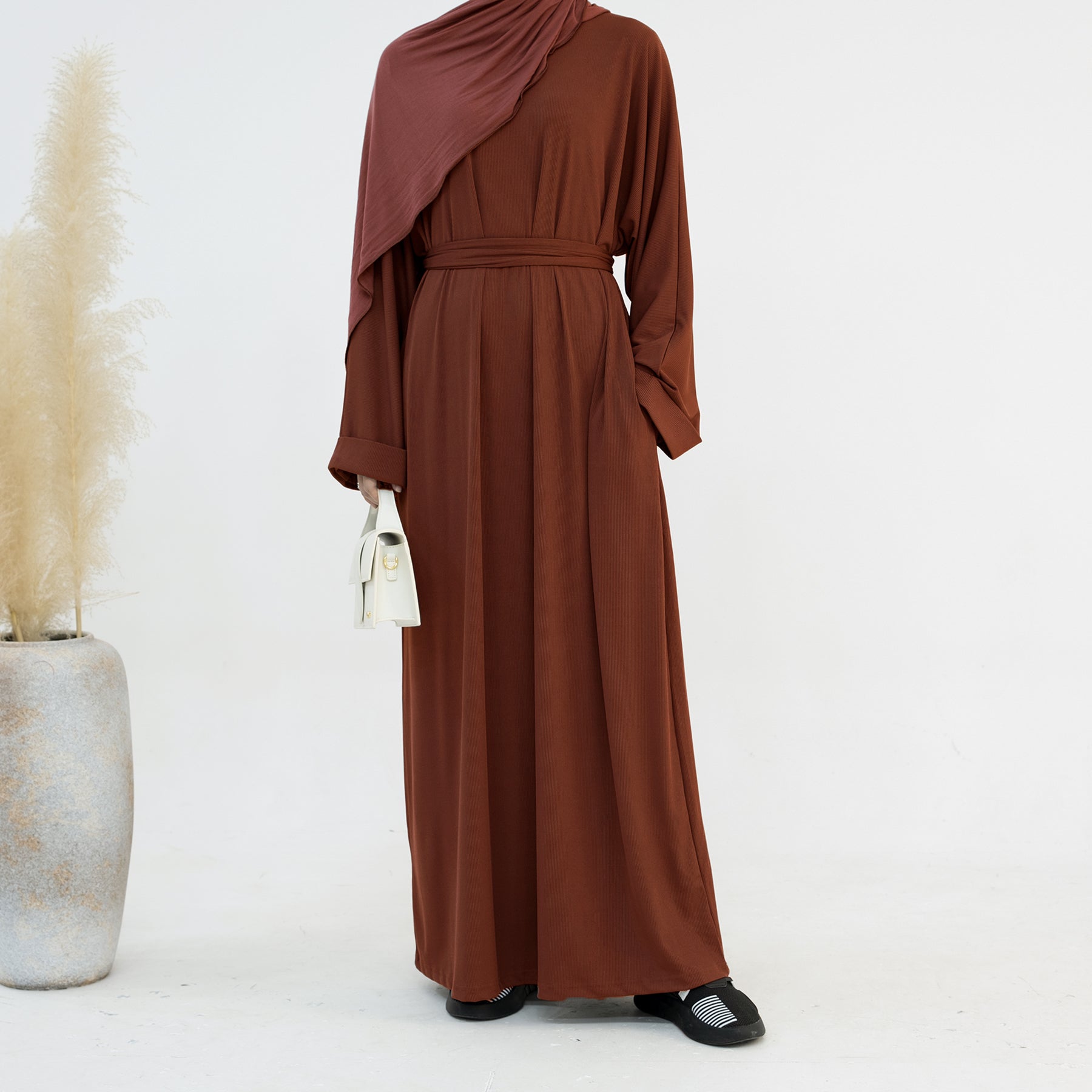 Long Sleeve Folded Cuff Sweater Dress in Ginger - Cozy Knit Pullover for Women | Perfect for Fall & Winter Outfits, Office Wear and Casual Dates