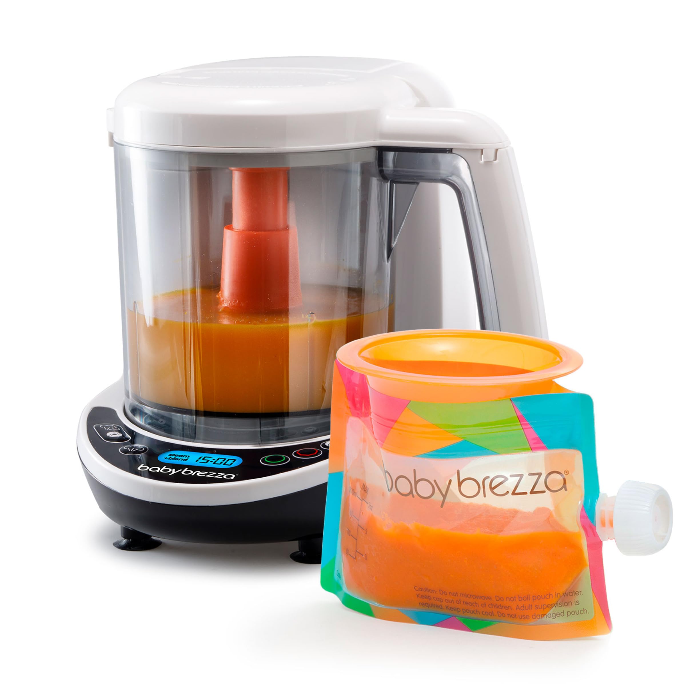 Baby Brezza One Step Baby Food Maker Deluxe – Automatic Shut Off, Dishwasher Safe Steamer & Blender for Homemade Organic Purees – Perfect for Infants & Toddlers – Includes 3 Pouches + 3 Funnels – Ideal for Busy Parents Making Healthy Meals at Home