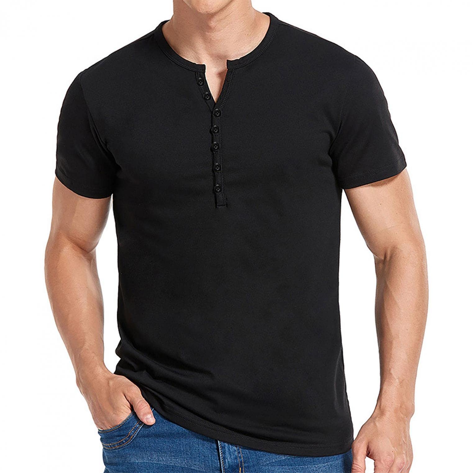 Men's Casual Slim Fit Basic Henley T-Shirt - Crew Neck Short Sleeve Fashion Tee for Everyday Wear | Gym, Workout, Street Style & Lounge Comfort