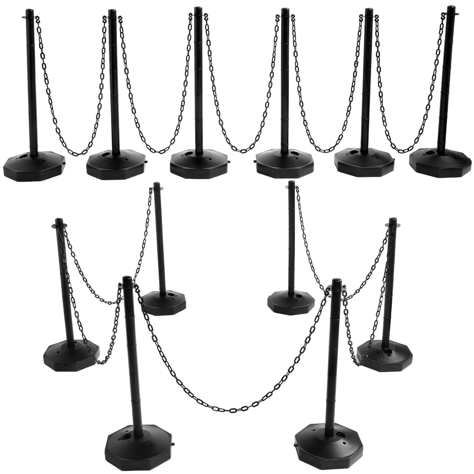 12 Pack Crowd Control Stanchions with 5FT Black Plastic Chain - Heavy Duty Plastic Barrier Posts with Fillable Base for Parking Lots, Events & Construction Sites | Traffic Delineator & Safety Cones for Crowd Management