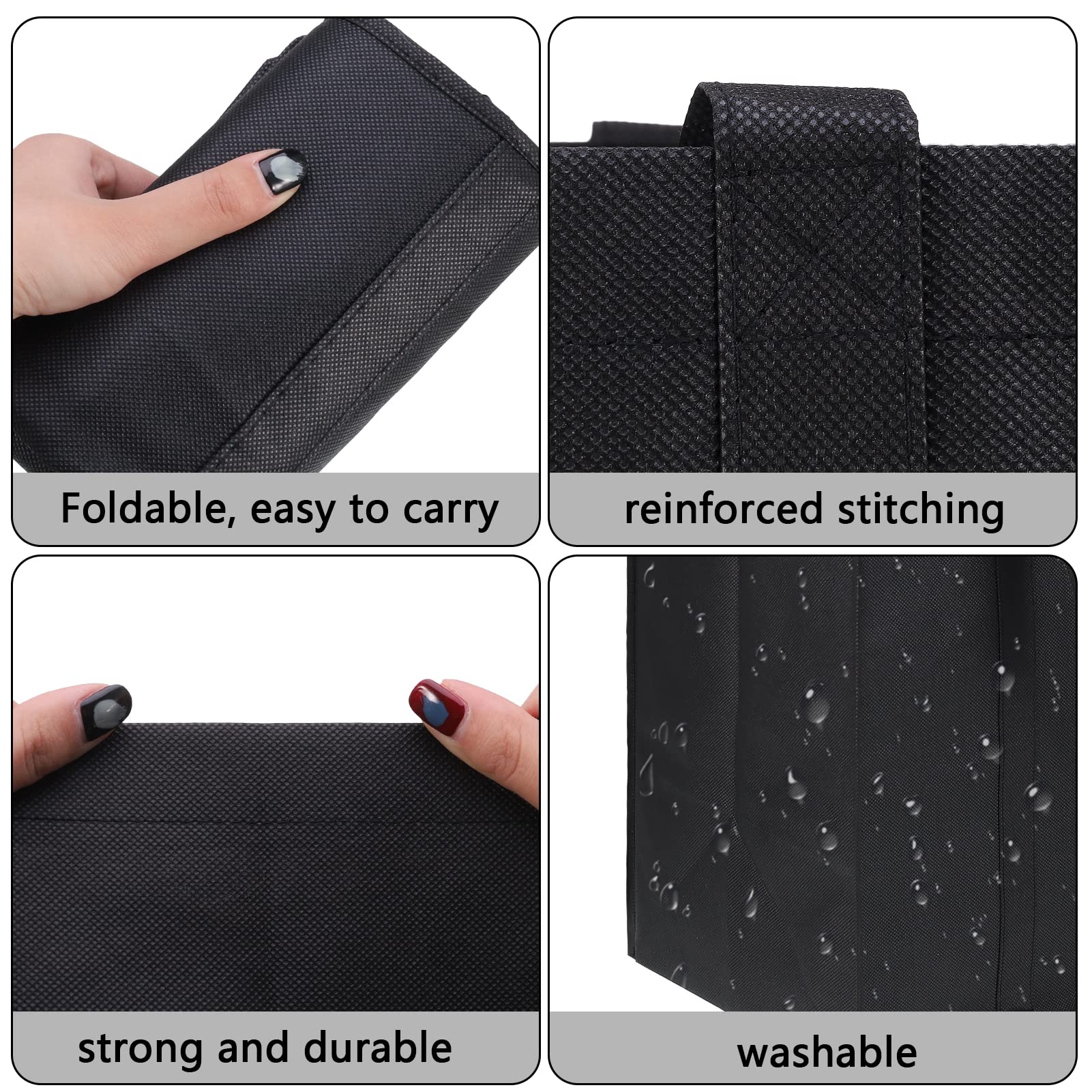 XINRUI 2 Pack Black Reusable Grocery Tote Bags - Foldable, Washable & Lightweight Shopping Bags with Small Hook for Daily Use, Grocery Shopping, Picnic, Camping & Outdoor Activities